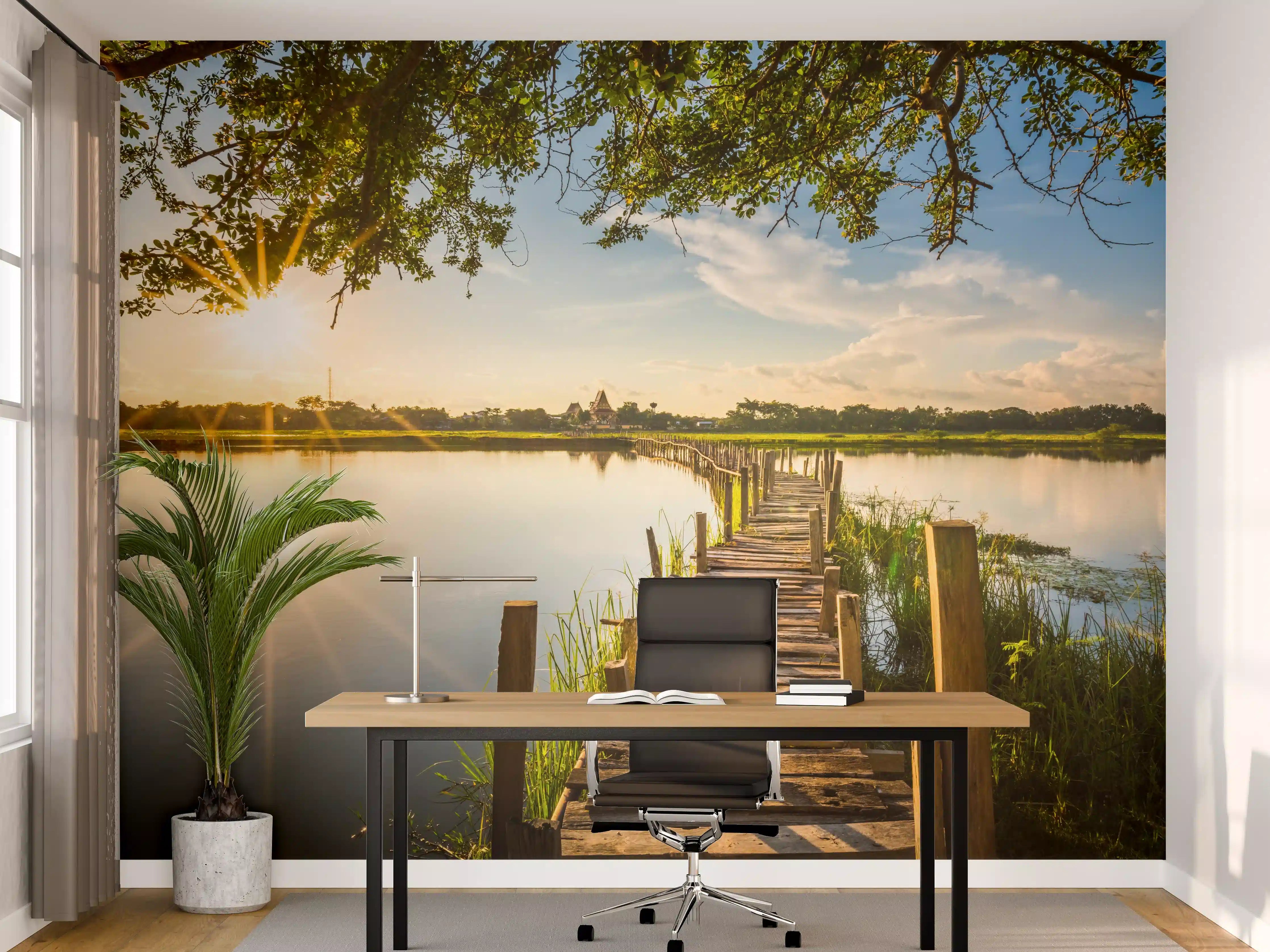 Büro Wandgestaltung - Holzbrücke am See - Thailand