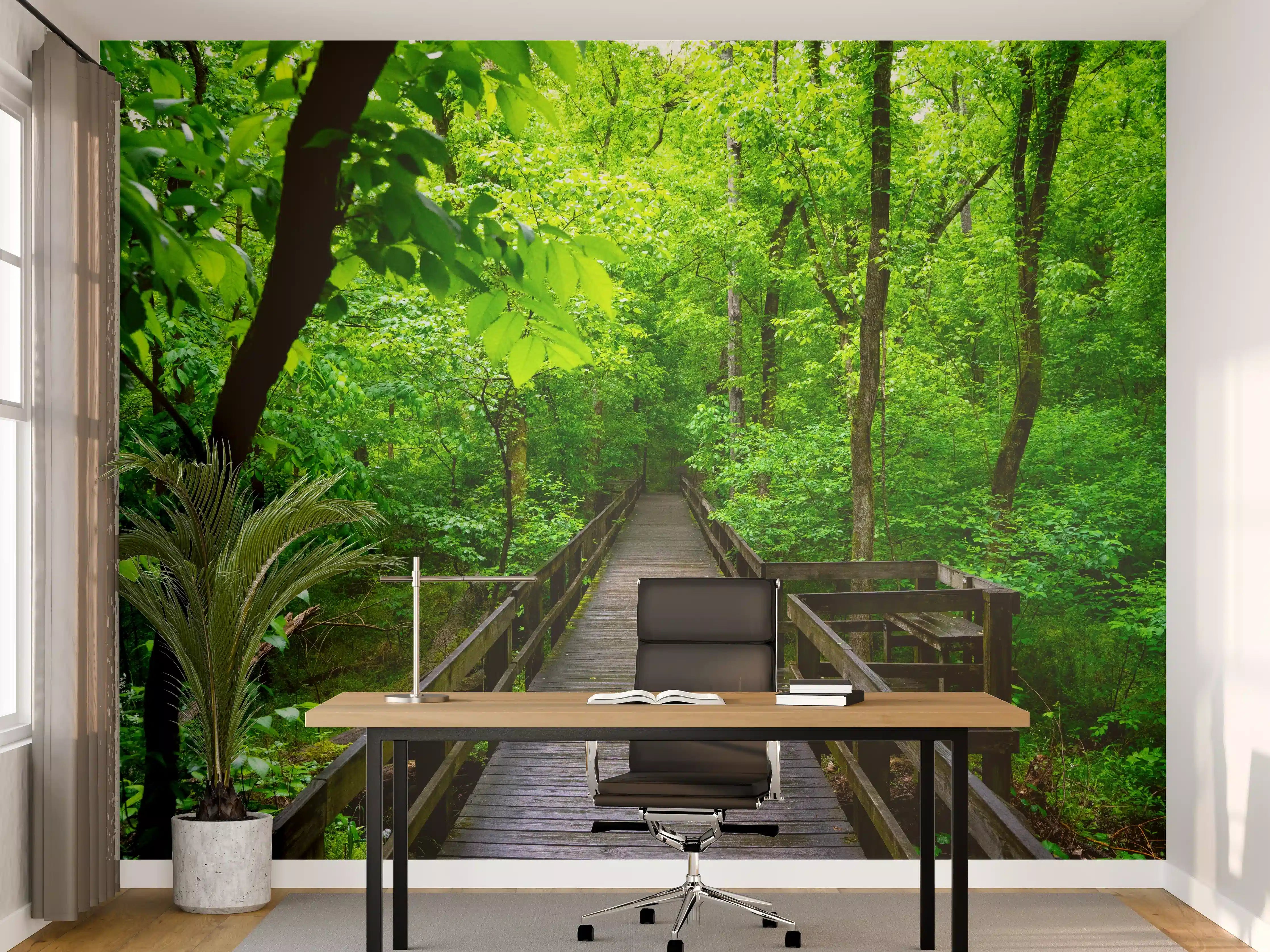 Büro Wandgestaltung - Holzbrücke im Wald - Congaree Nationalpark