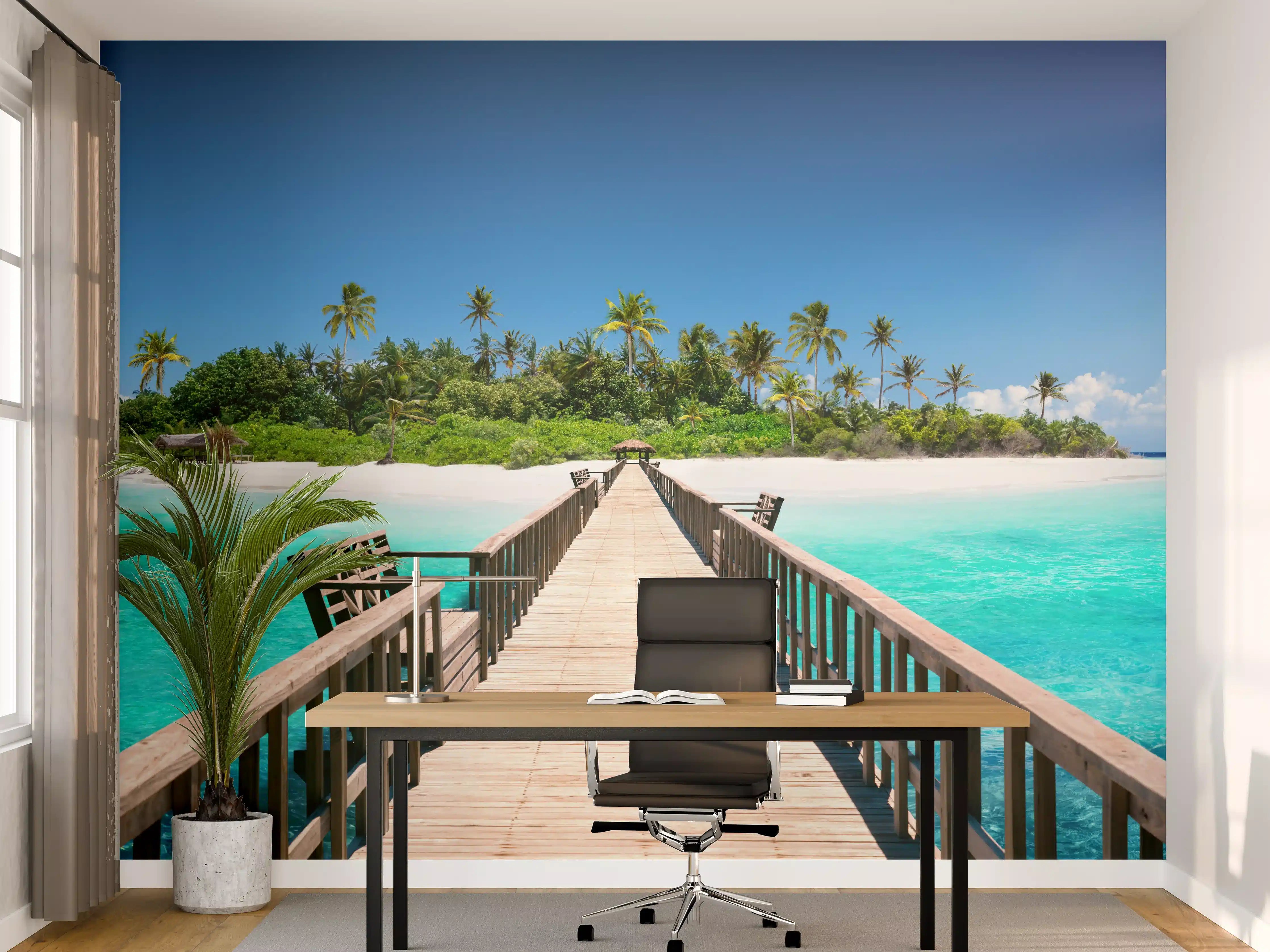 Büro Wandgestaltung - Holzsteg zur tropischen Insel