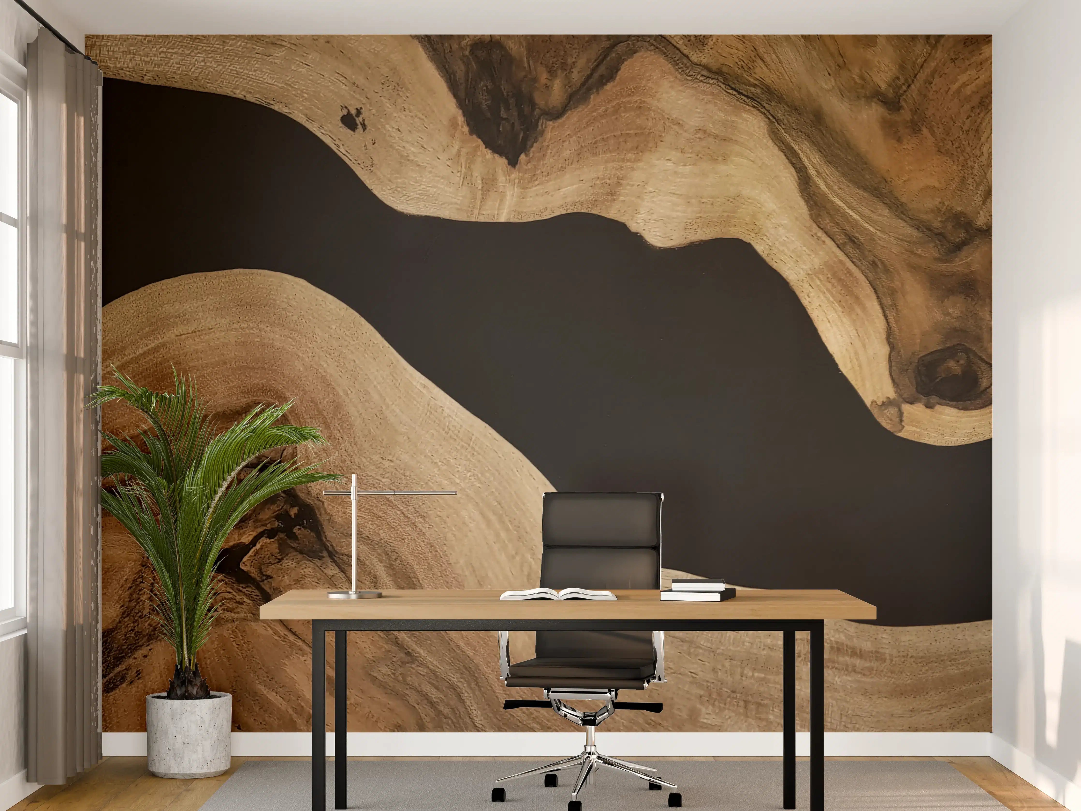 Büro Wandgestaltung - Holzstruktur mit natürlicher Maserung in warmen Tönen