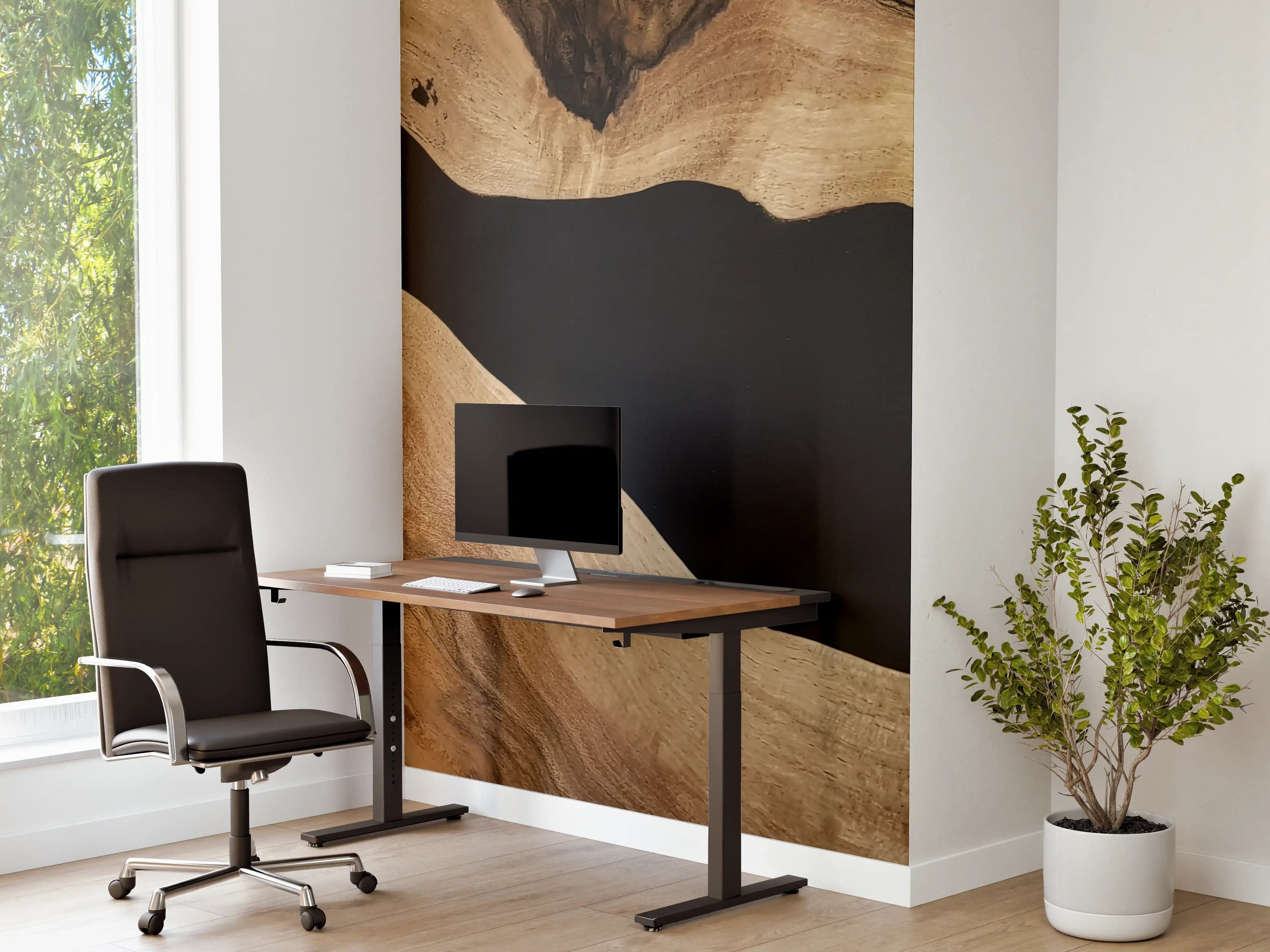 Büro Wandgestaltung - Holzstruktur mit natürlicher Maserung in warmen Tönen