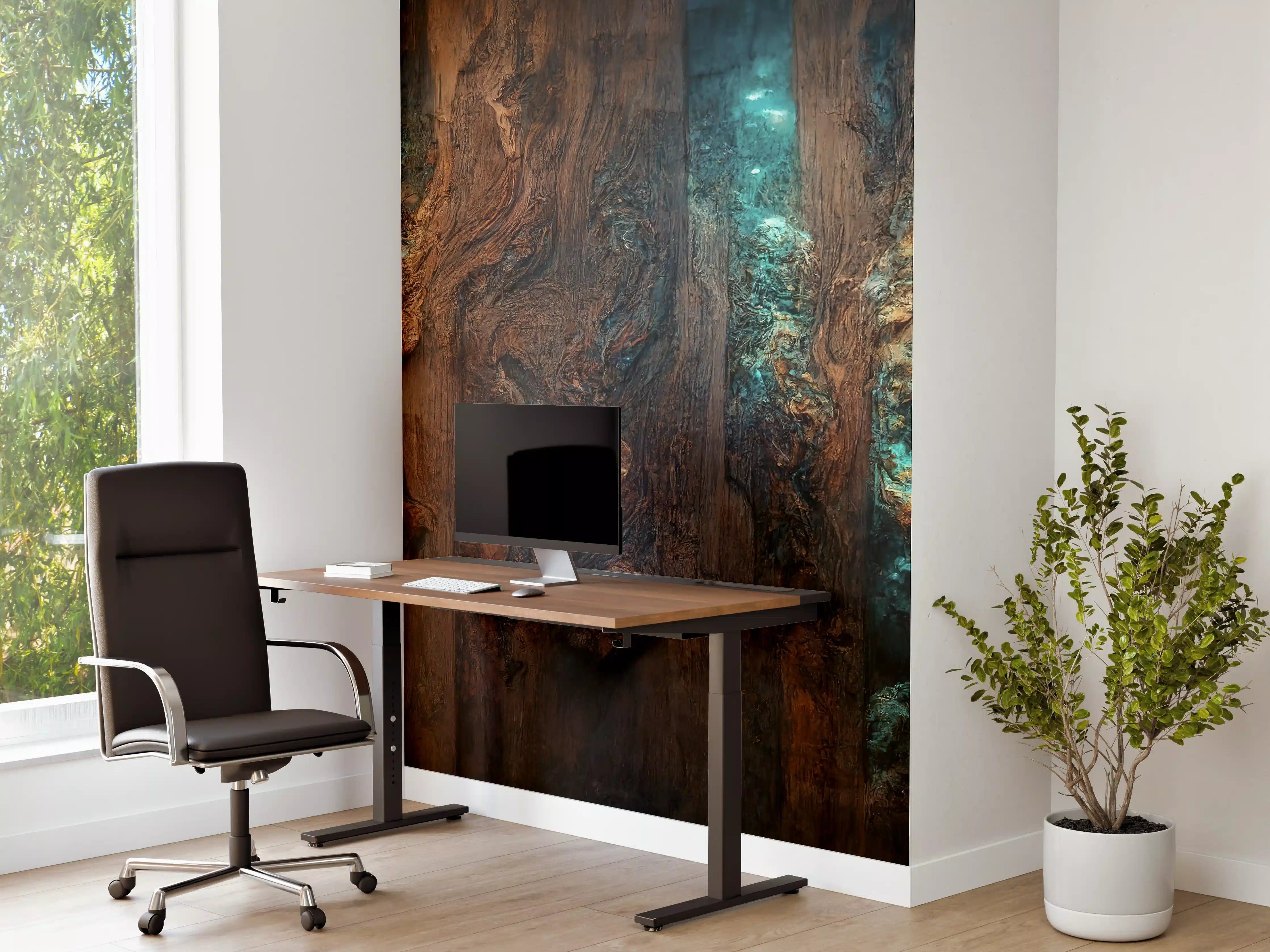 Büro Wandgestaltung - Holztisch mit blauen Epoxidharz