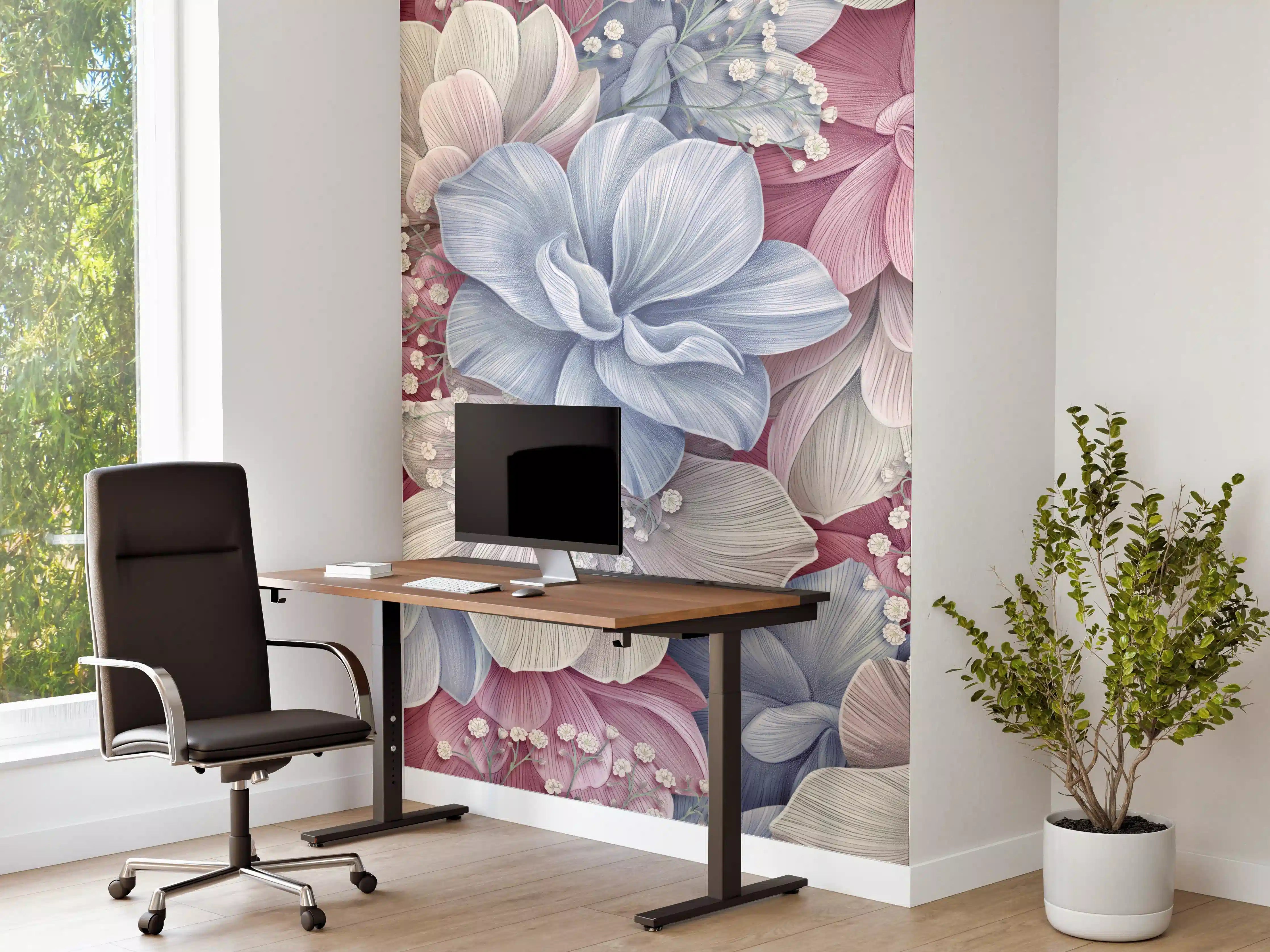 Büro Wandgestaltung - Hortensienblüten - Aquarellmalerei