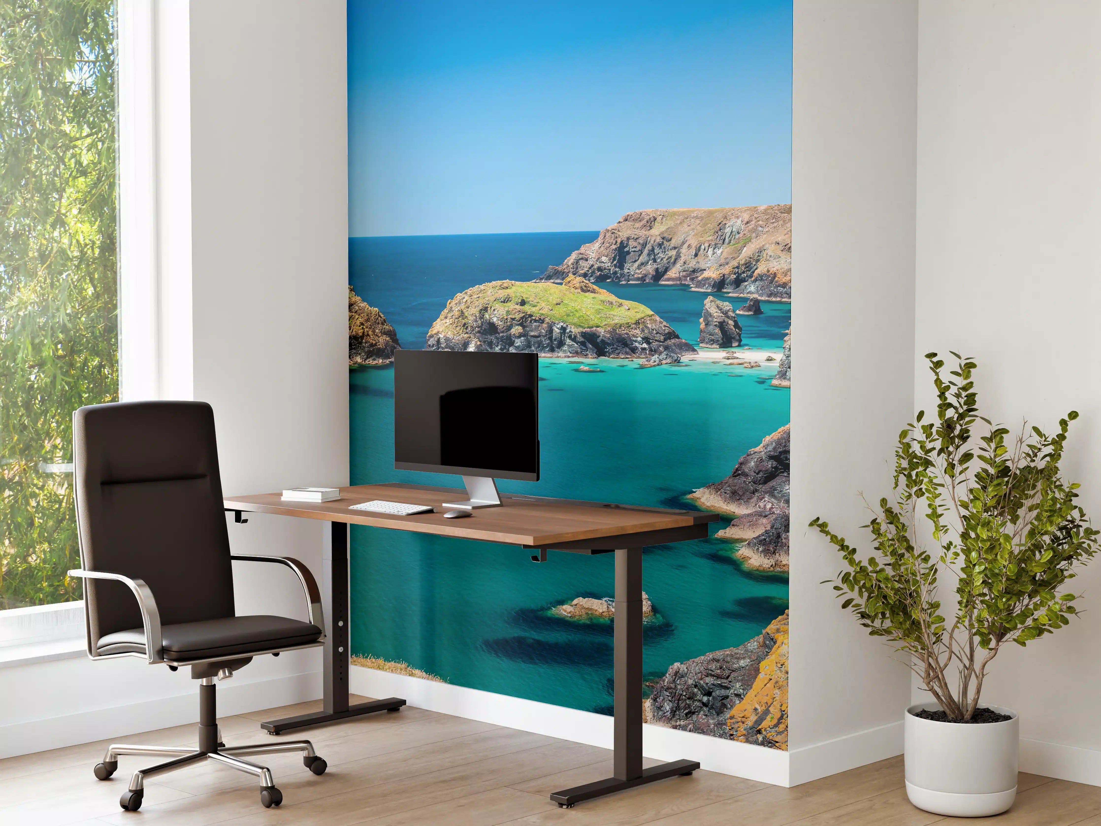 Büro Wandgestaltung - Idyllische Küstenlandschaft mit Türkisblauem Wasser