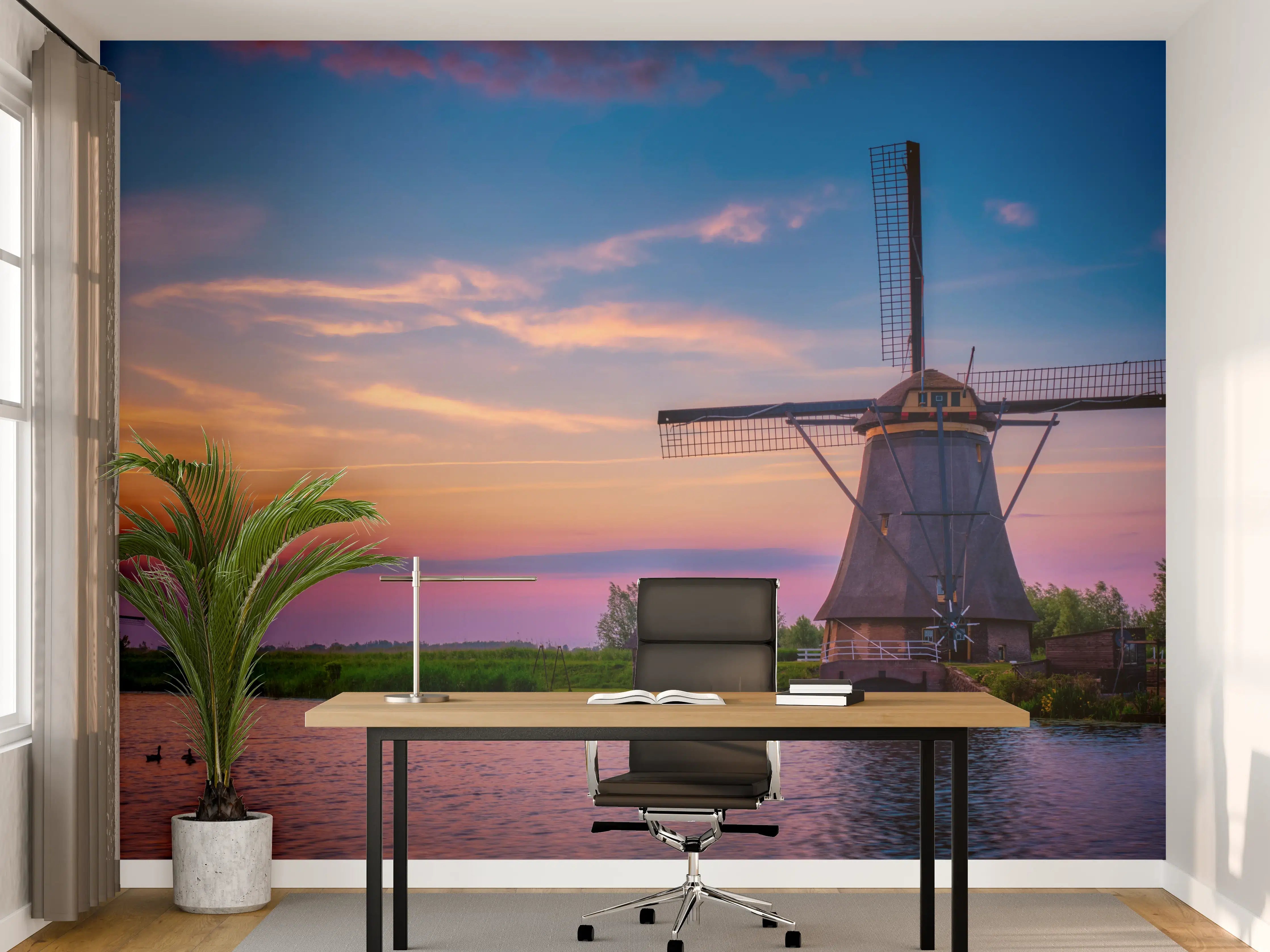 Büro Wandgestaltung - Idyllische Windmühlen in Kinderdijk