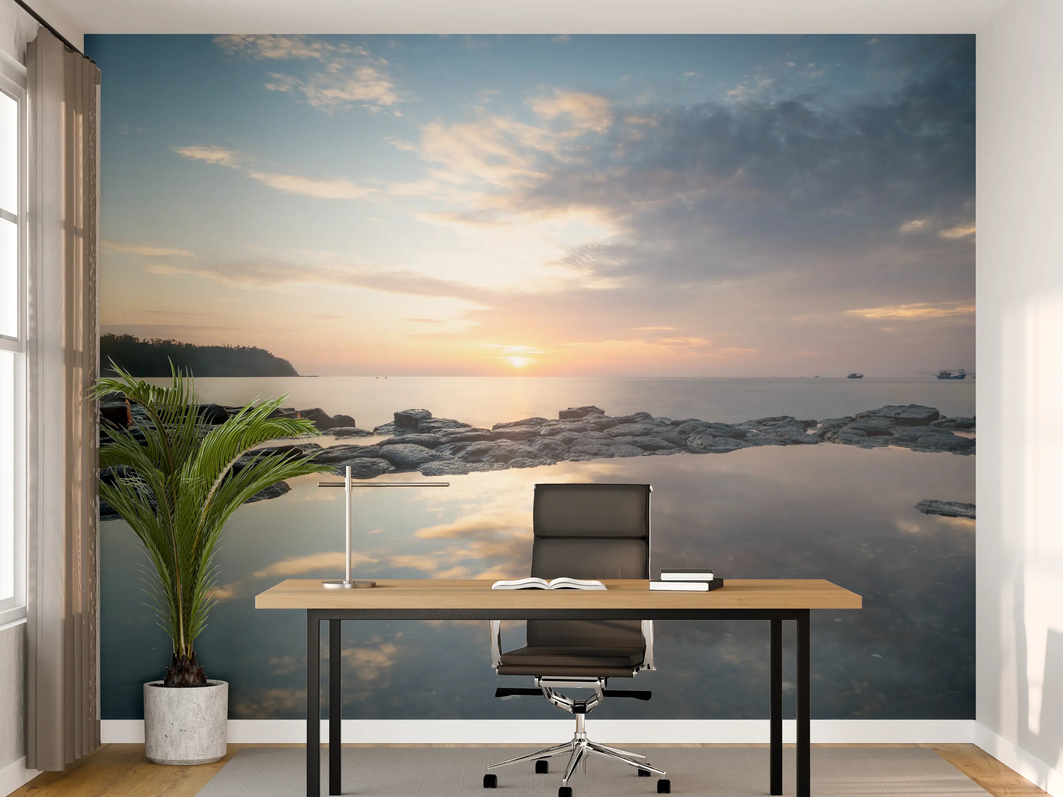 Büro Wandgestaltung - Idyllischer Sonnenuntergang am Meer