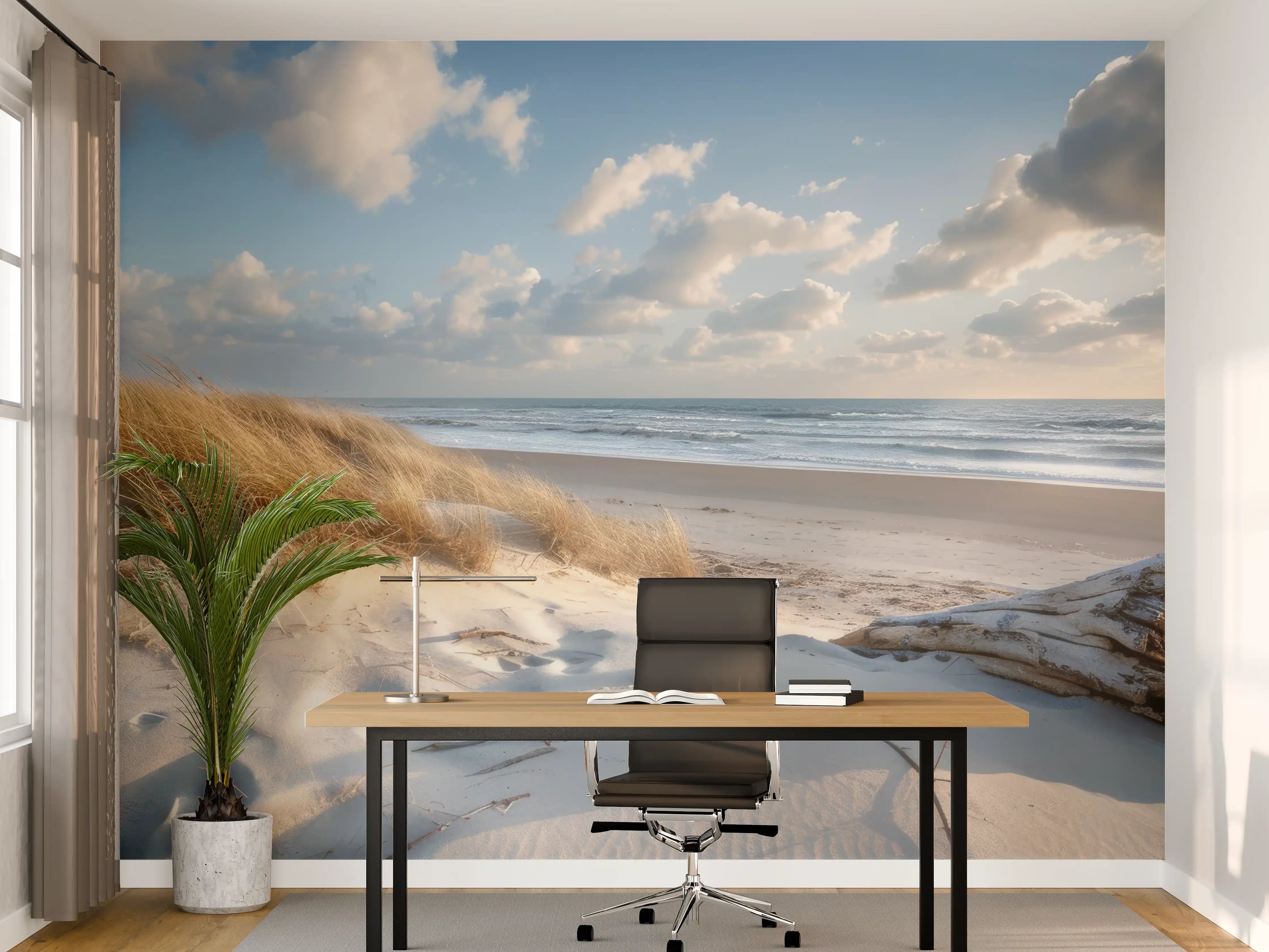 Büro Wandgestaltung - Idyllischer Strand mit Grautönen