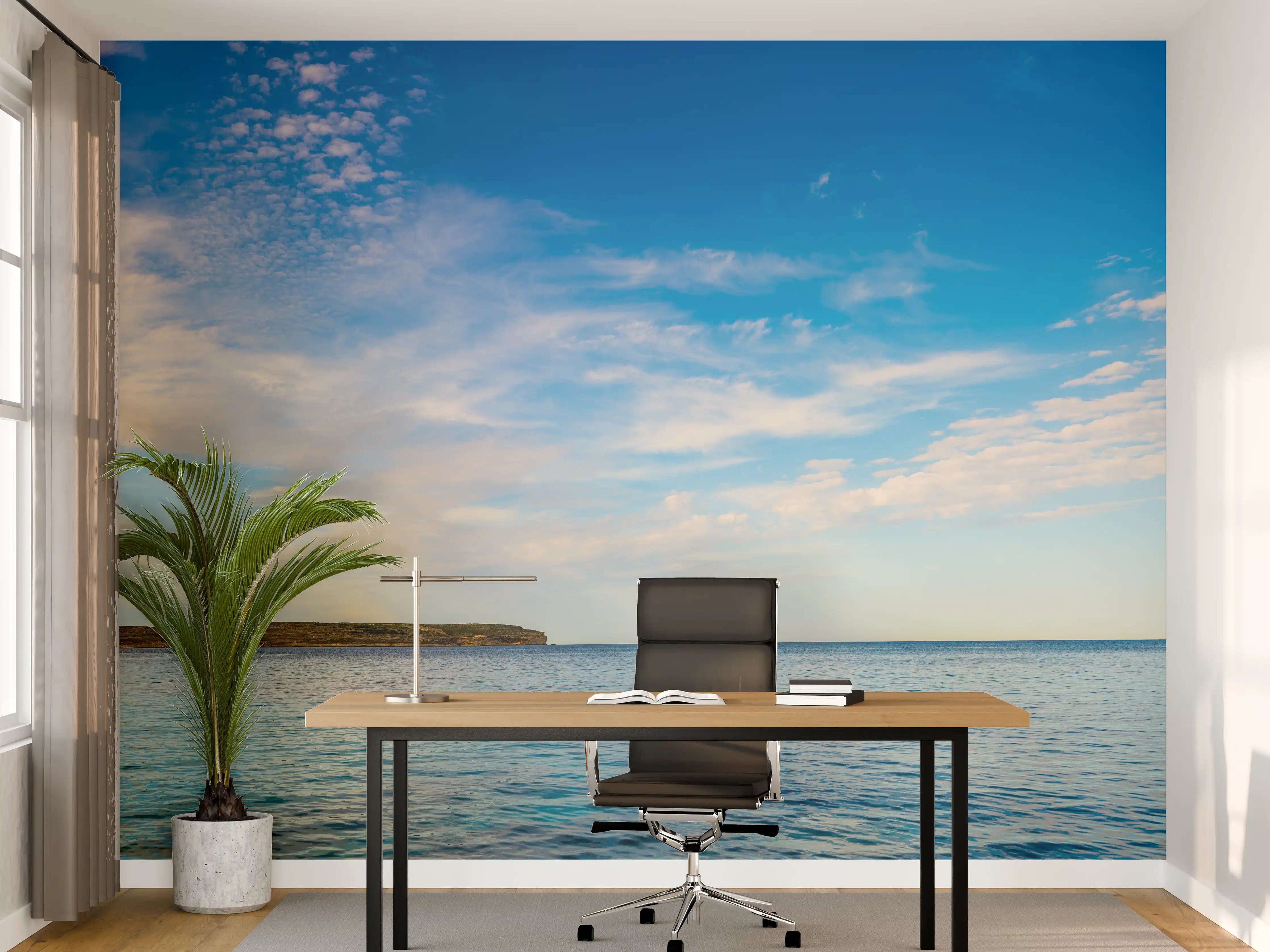 Büro Wandgestaltung - Idyllischer blauer Meereshorizont mit Wolken