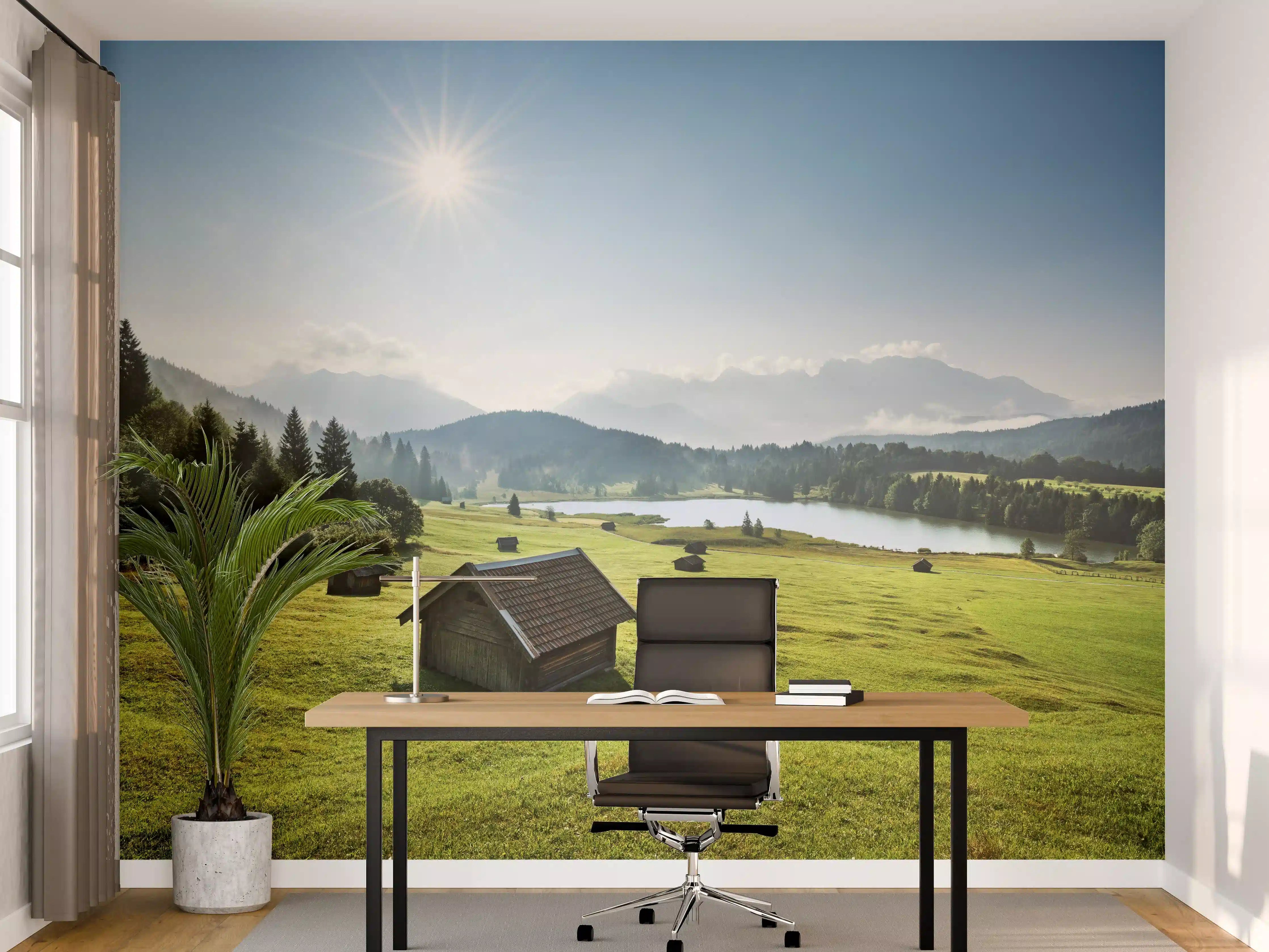 Büro Wandgestaltung - Idyllisches Alpenpanorama mit See