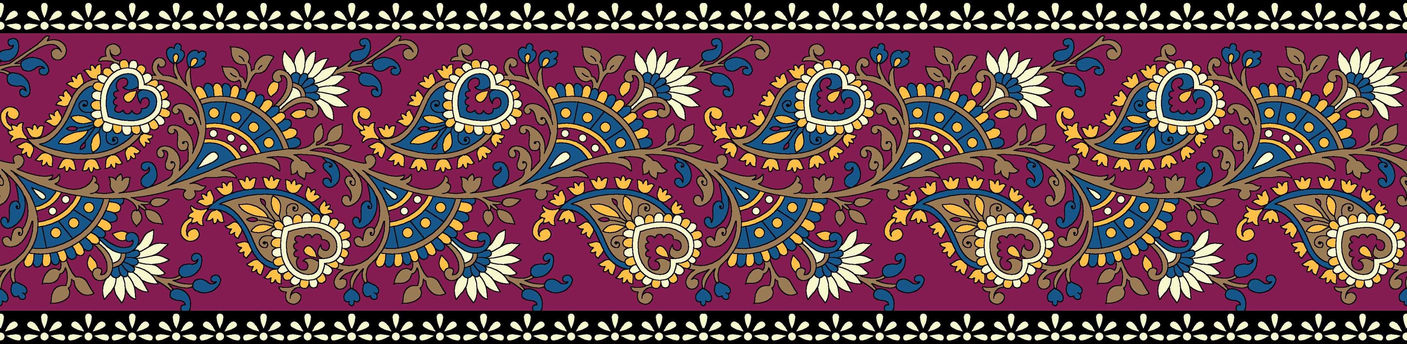 Büro Wandgestaltung-Indischer Paisley-Muster mit bunten Blüten