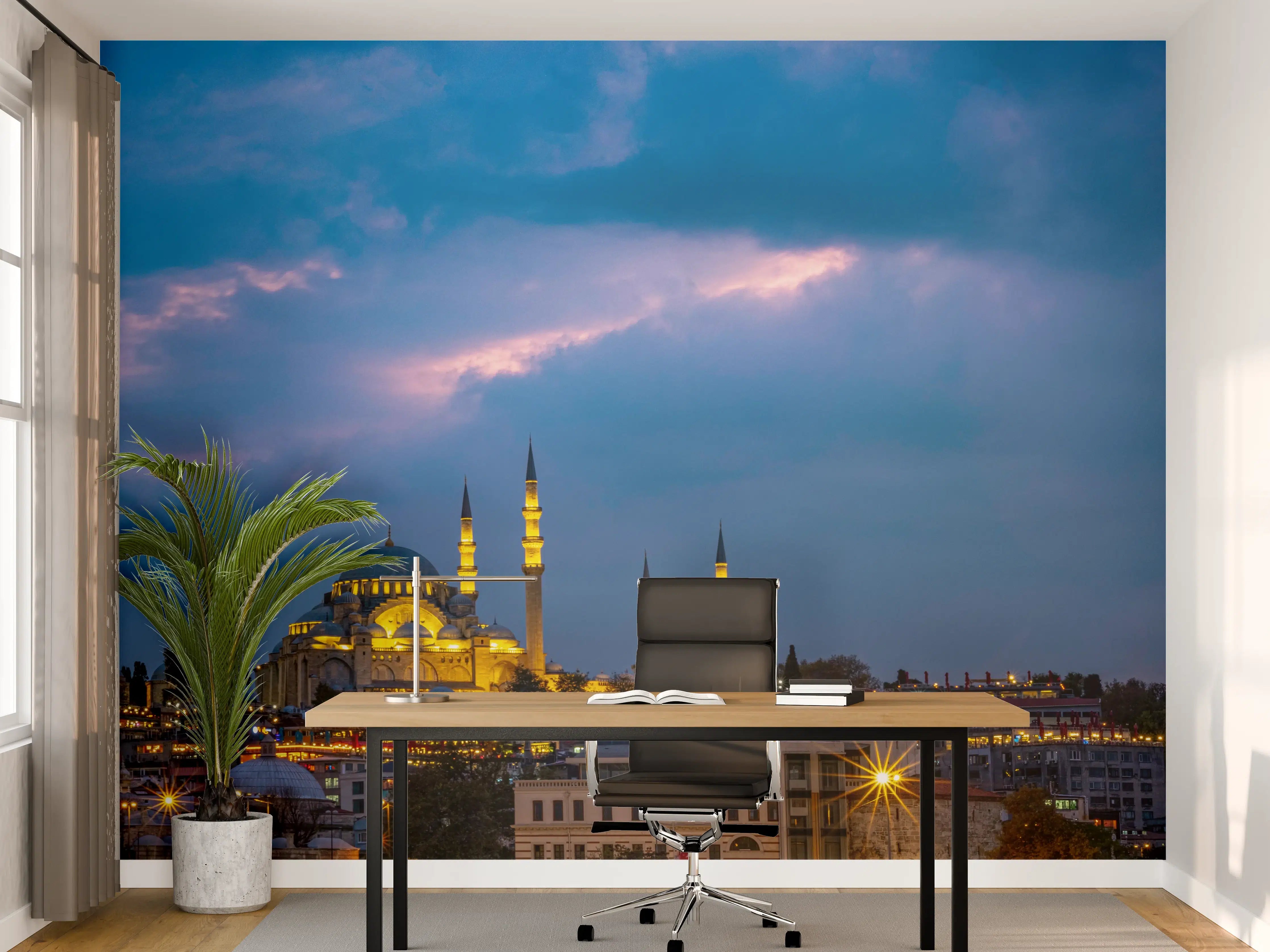 Büro Wandgestaltung - Istanbul Skyline Blau-Gold