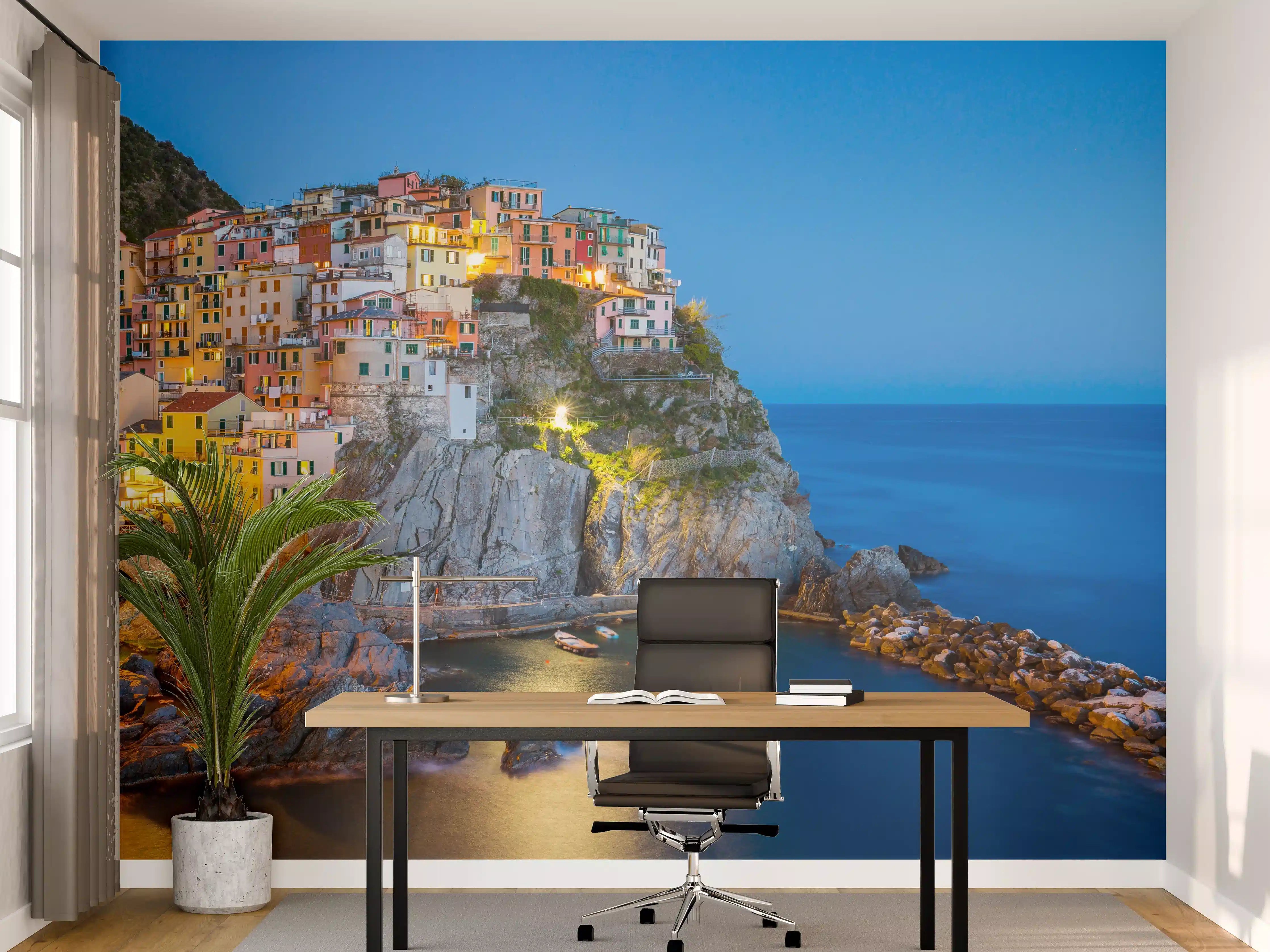 Büro Wandgestaltung - Italienische Küstenstadt bei Abendlicht