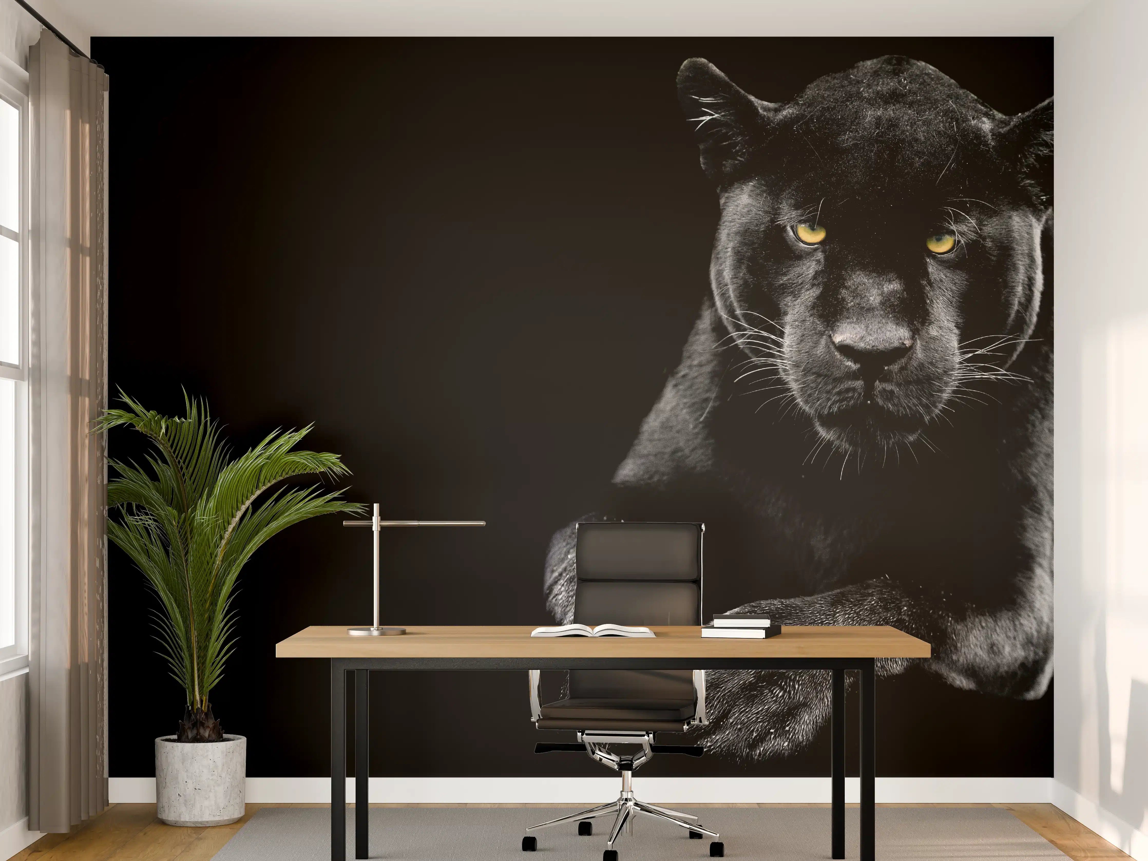 Büro Wandgestaltung - Jaguar auf schwarzem Hintergrund