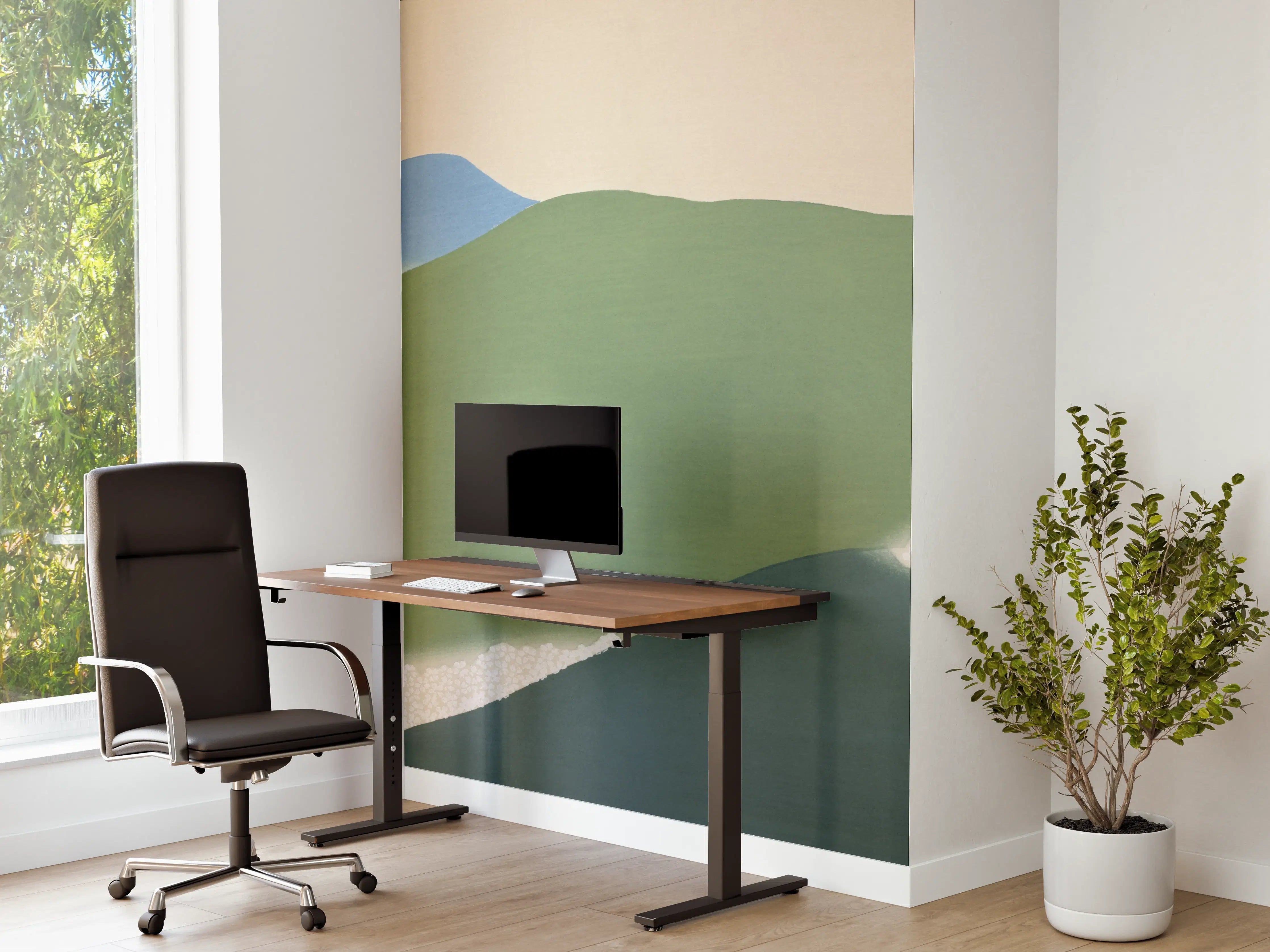 Büro Wandgestaltung - Japanische Berglandschaft Grün-Blau