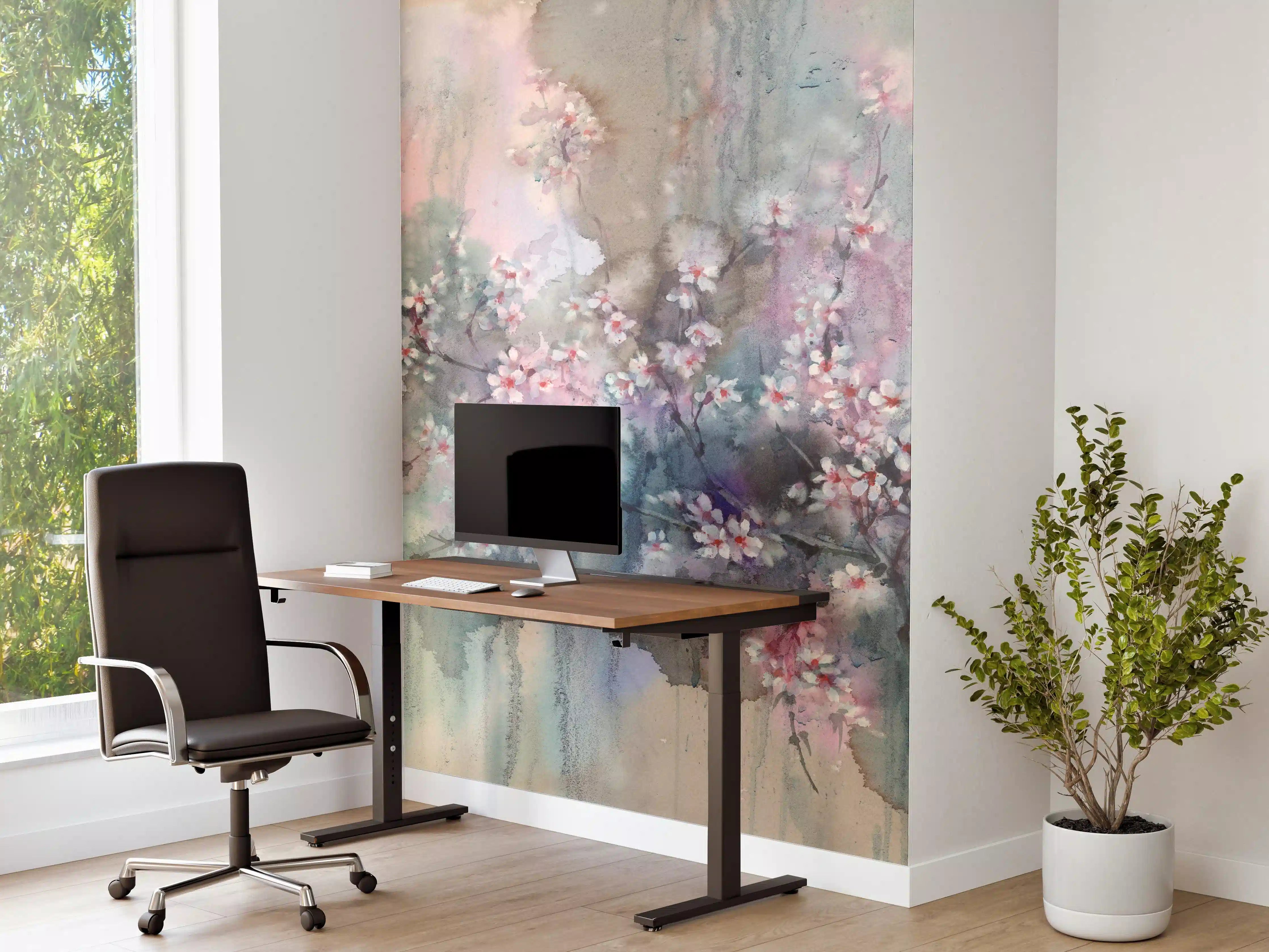 Büro Wandgestaltung - Japanische Kirchblüten mit Aquarell Muster