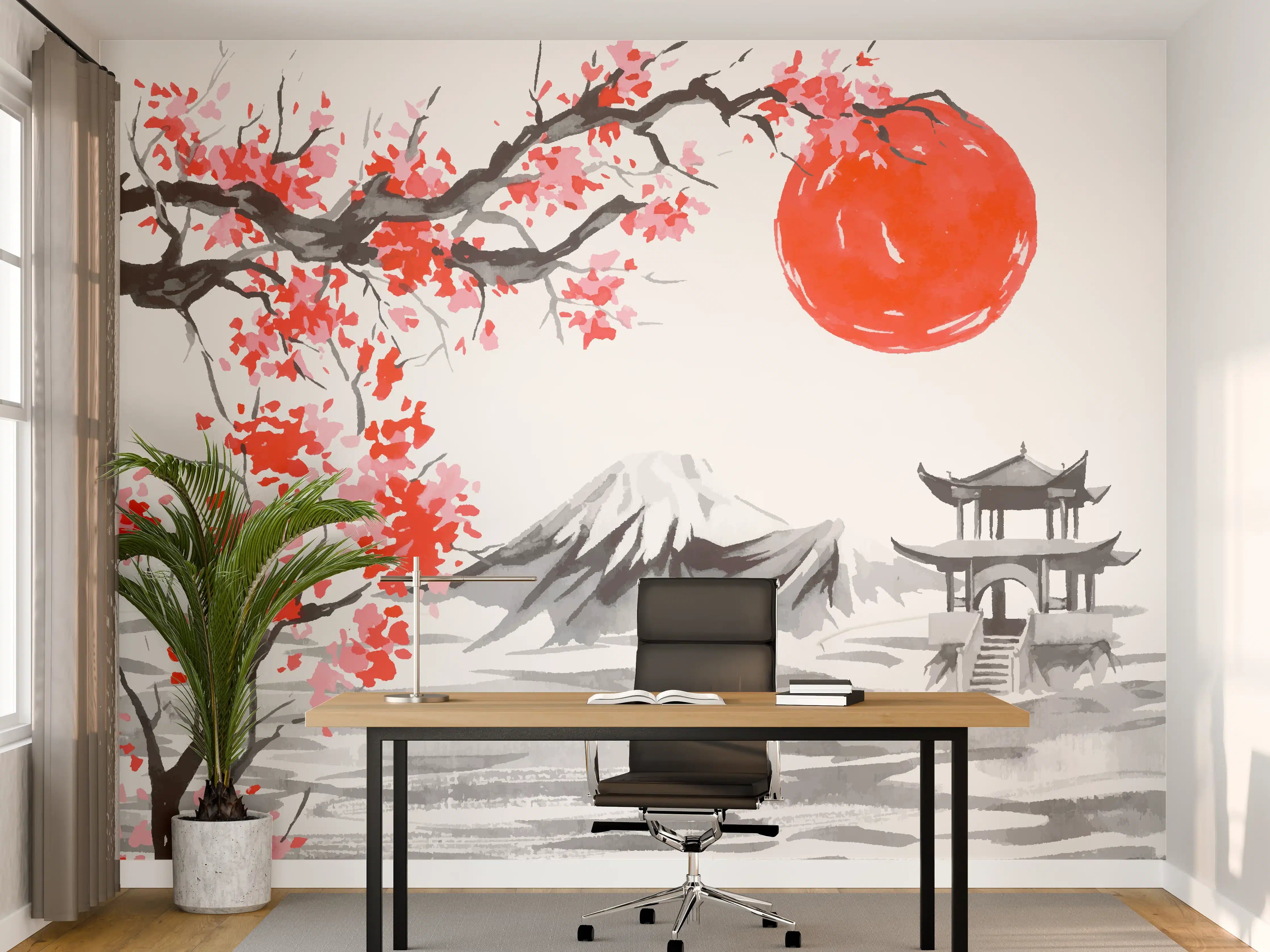 Büro Wandgestaltung - Japanische Kirschblüte Aquarell