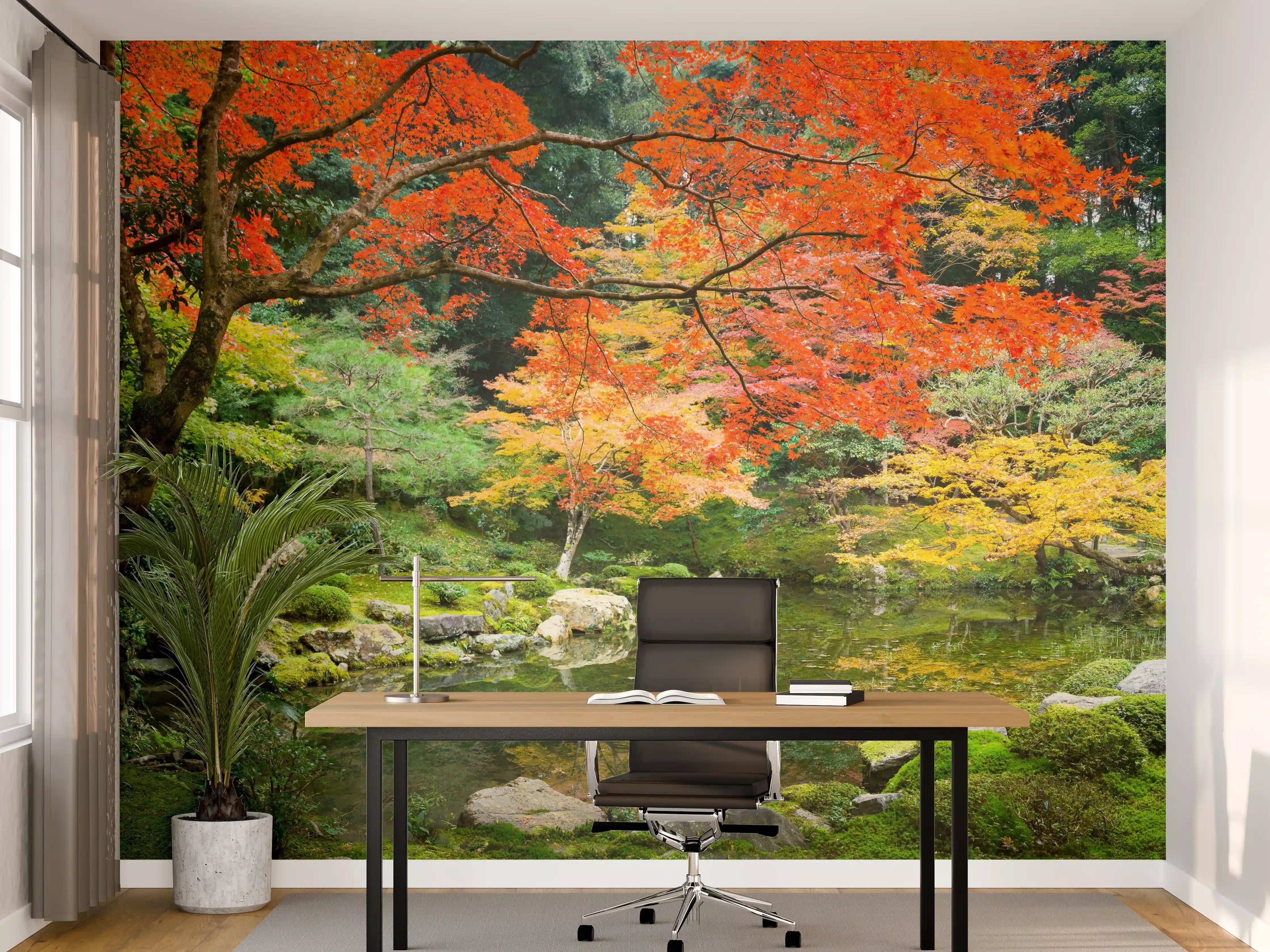 Büro Wandgestaltung - Japanischer Garten im Herbst