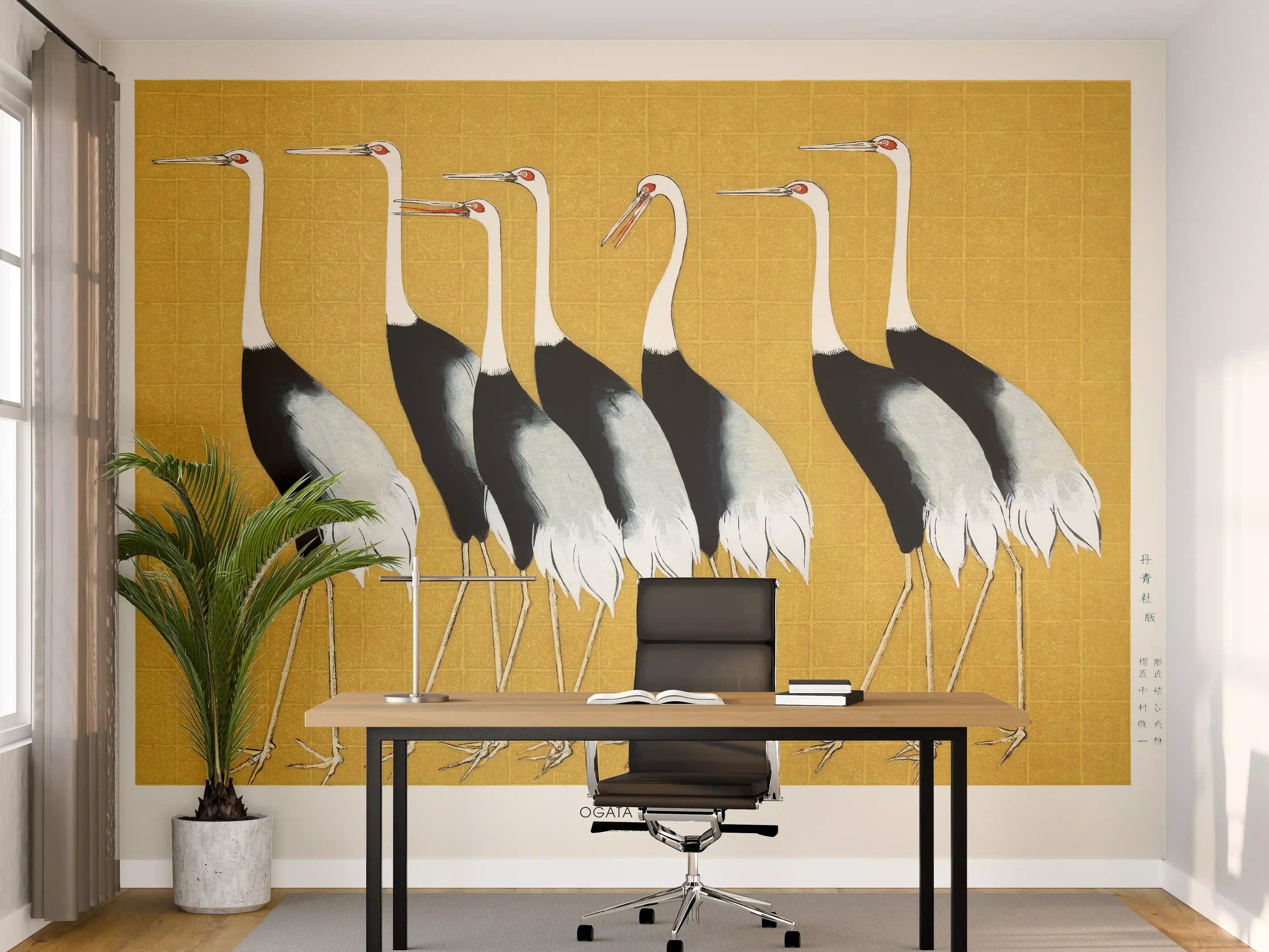Büro Wandgestaltung - Japanischer Mandschurenkranich - Gold