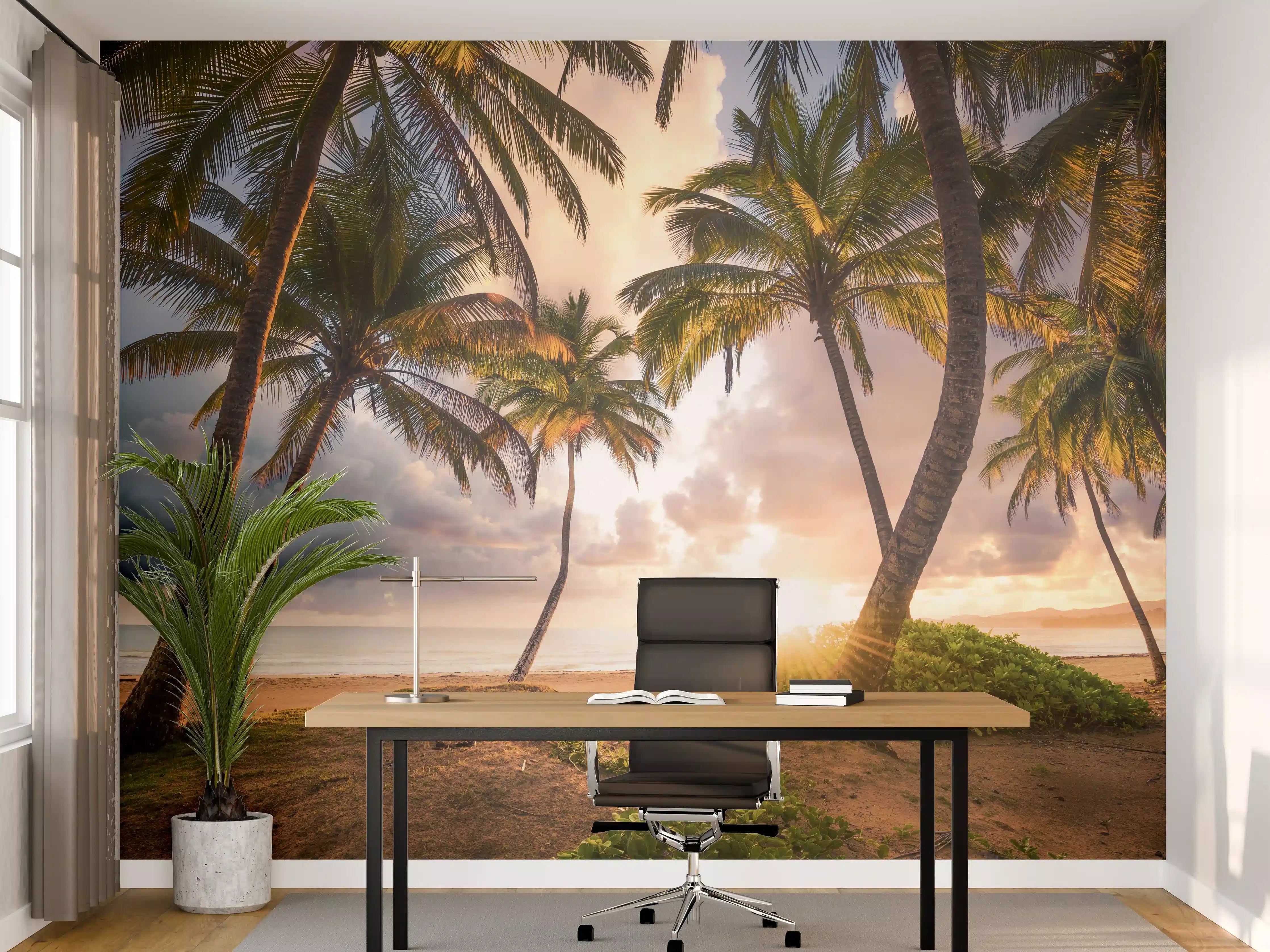 Büro Wandgestaltung - Karibik Strand Sonnenaufgang Palmen