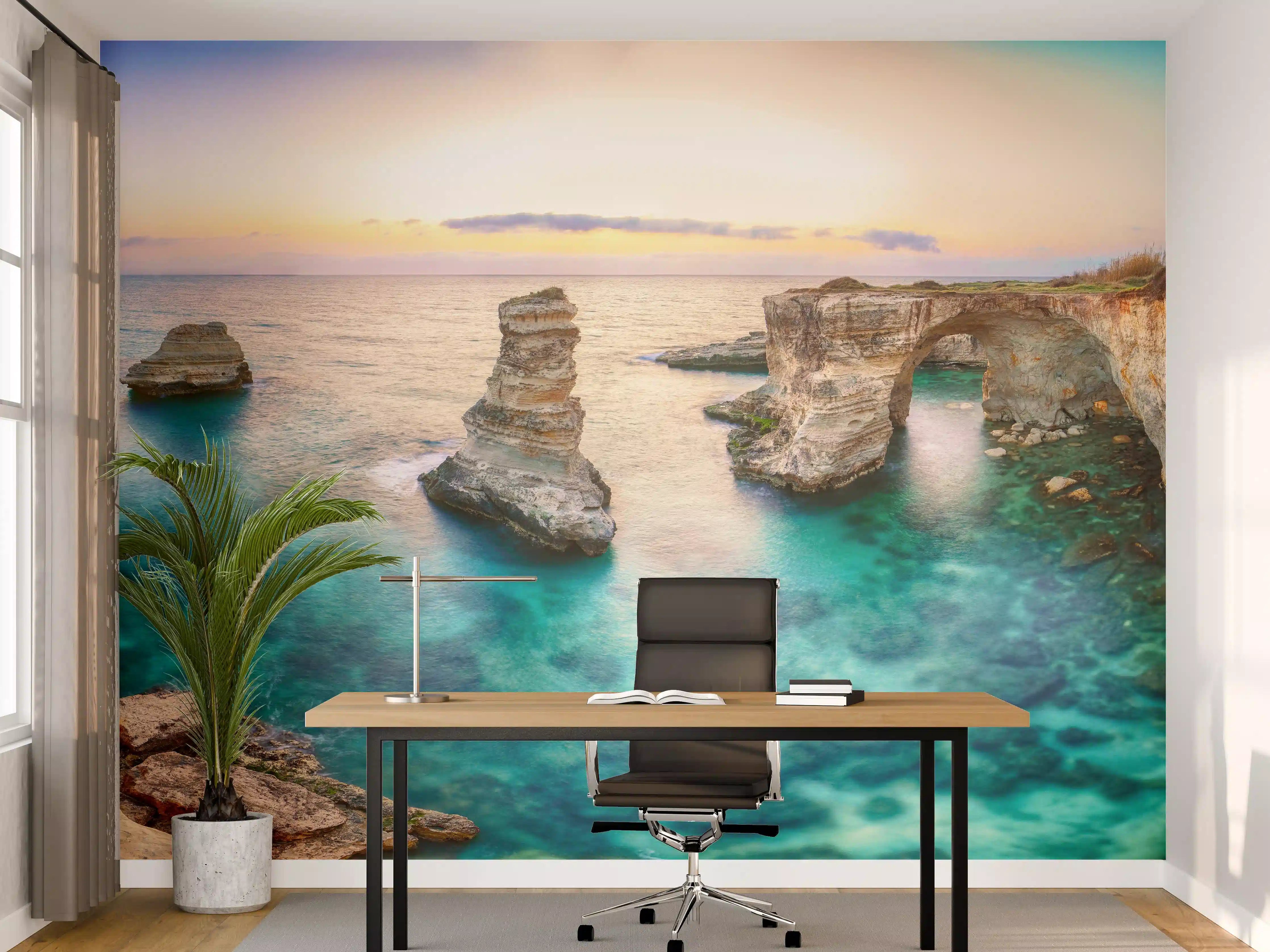 Büro Wandgestaltung - Karibisches Küstenpanorama mit klarem Wasser