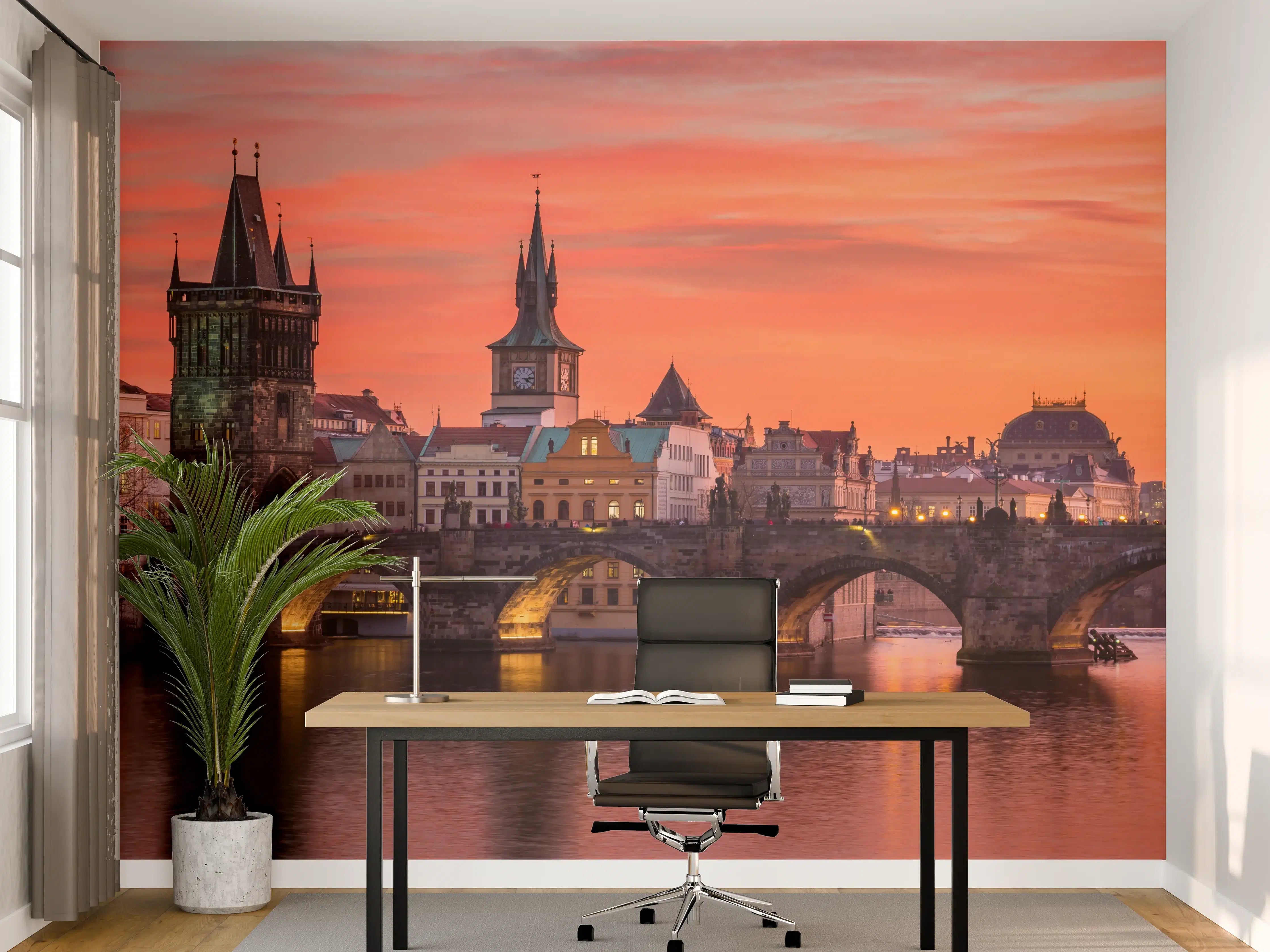 Büro Wandgestaltung - Karlsbrücke in Prag bei Sonnenuntergang