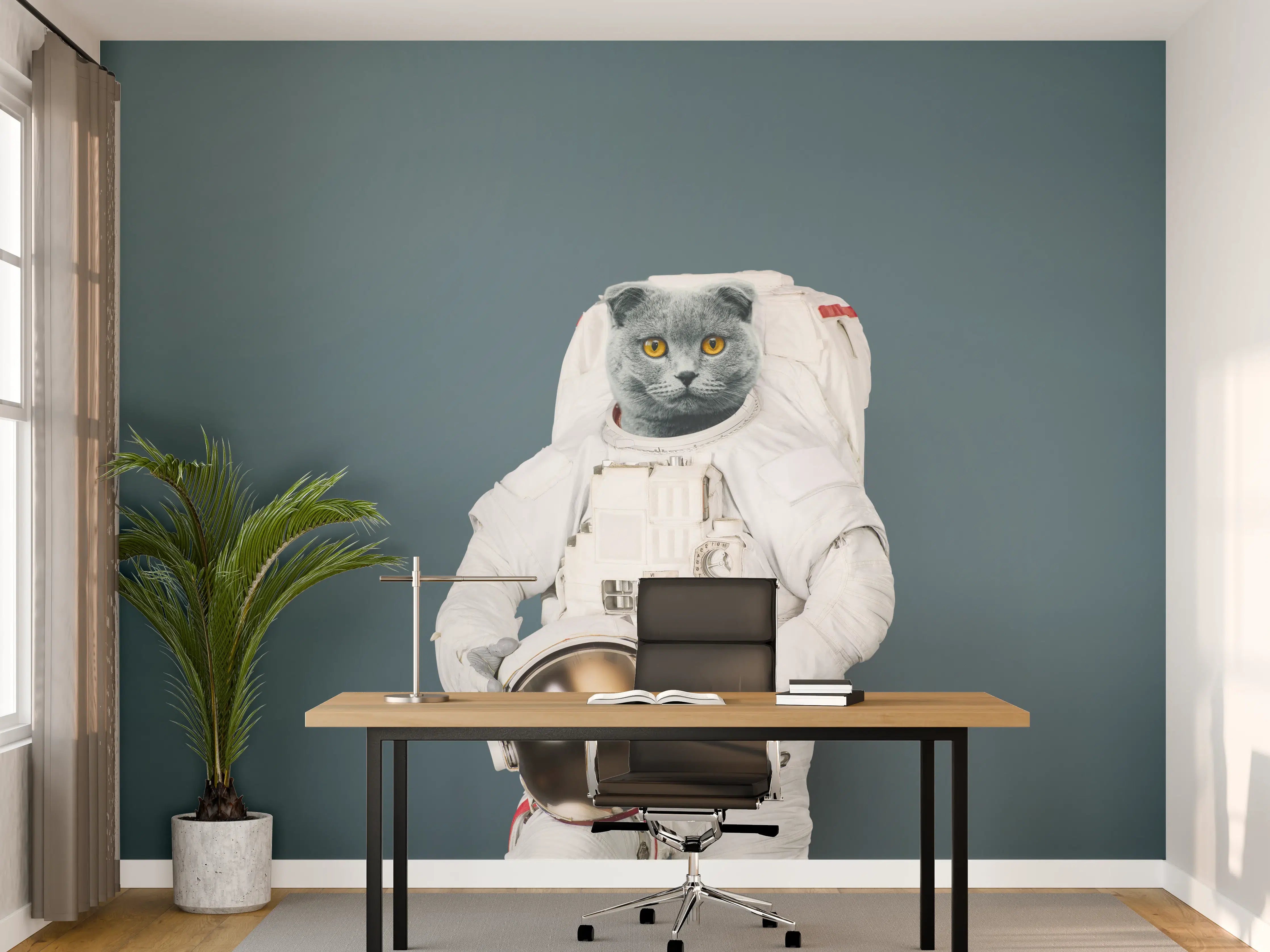 Büro Wandgestaltung - Katzen-Astronaut Grau-Helm