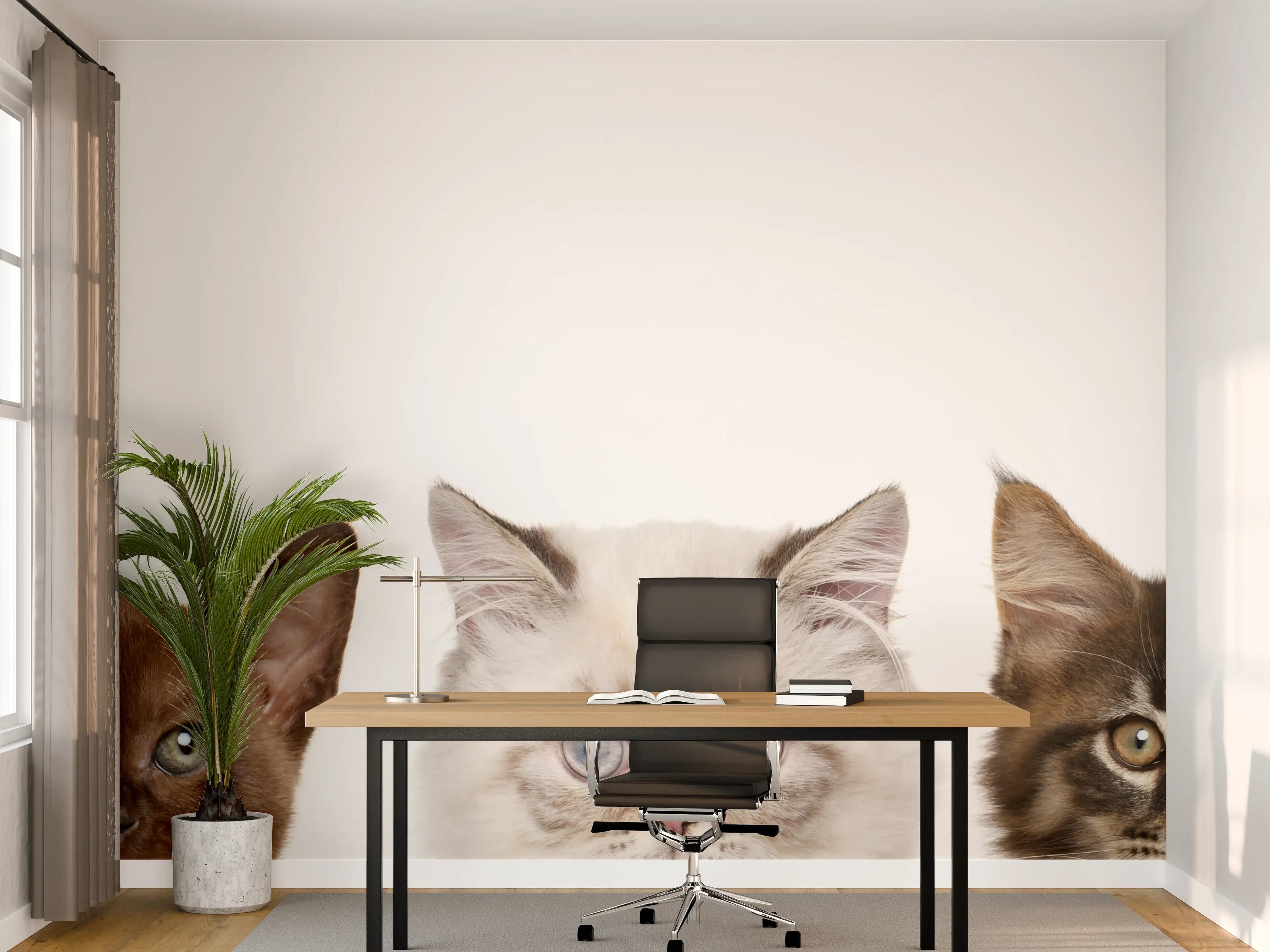 Büro Wandgestaltung - Katzen-Kopf-Reihe in Weiß-Grau