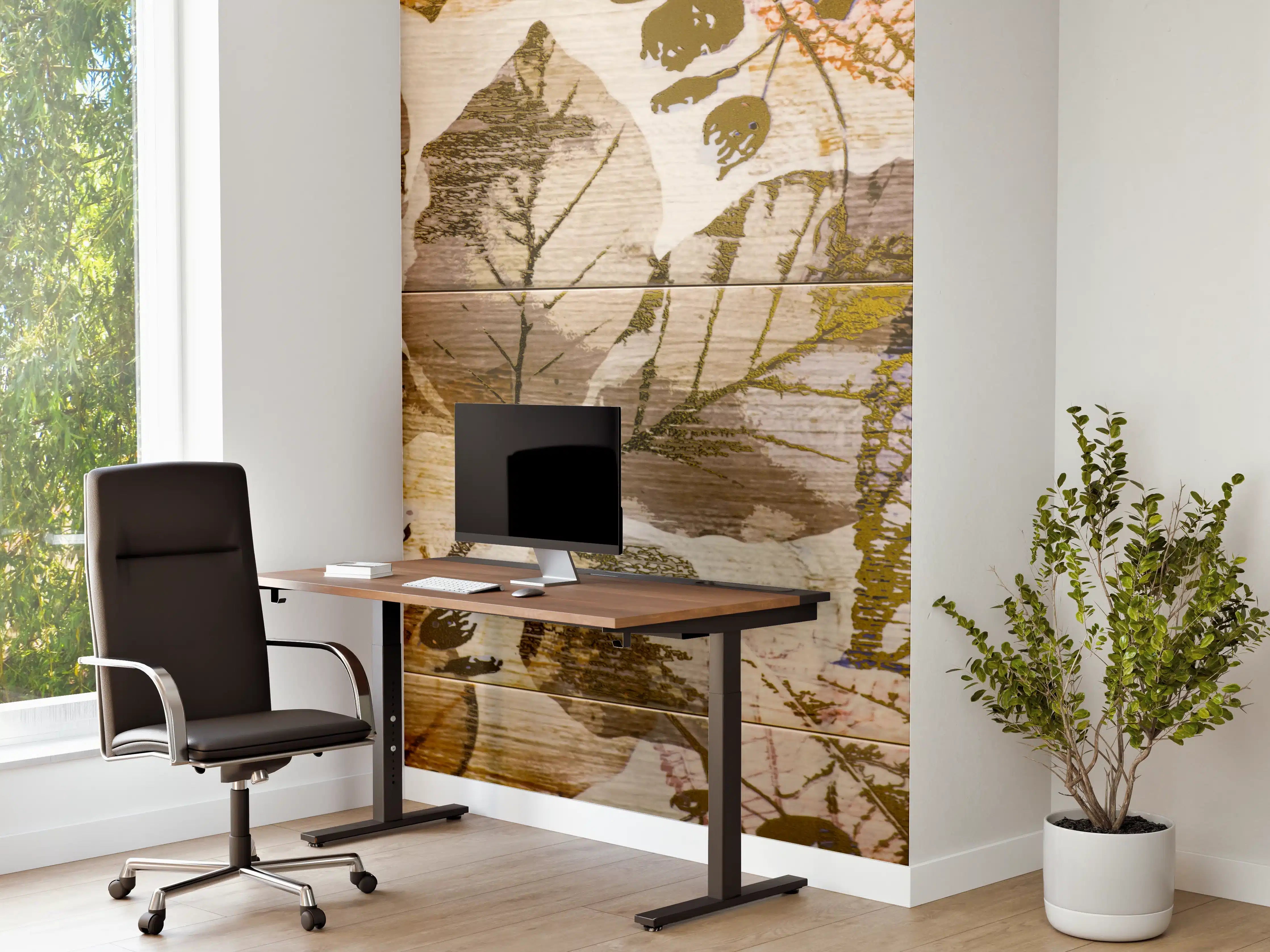 Büro Wandgestaltung - Keramikfliesen Blattmuster Beige