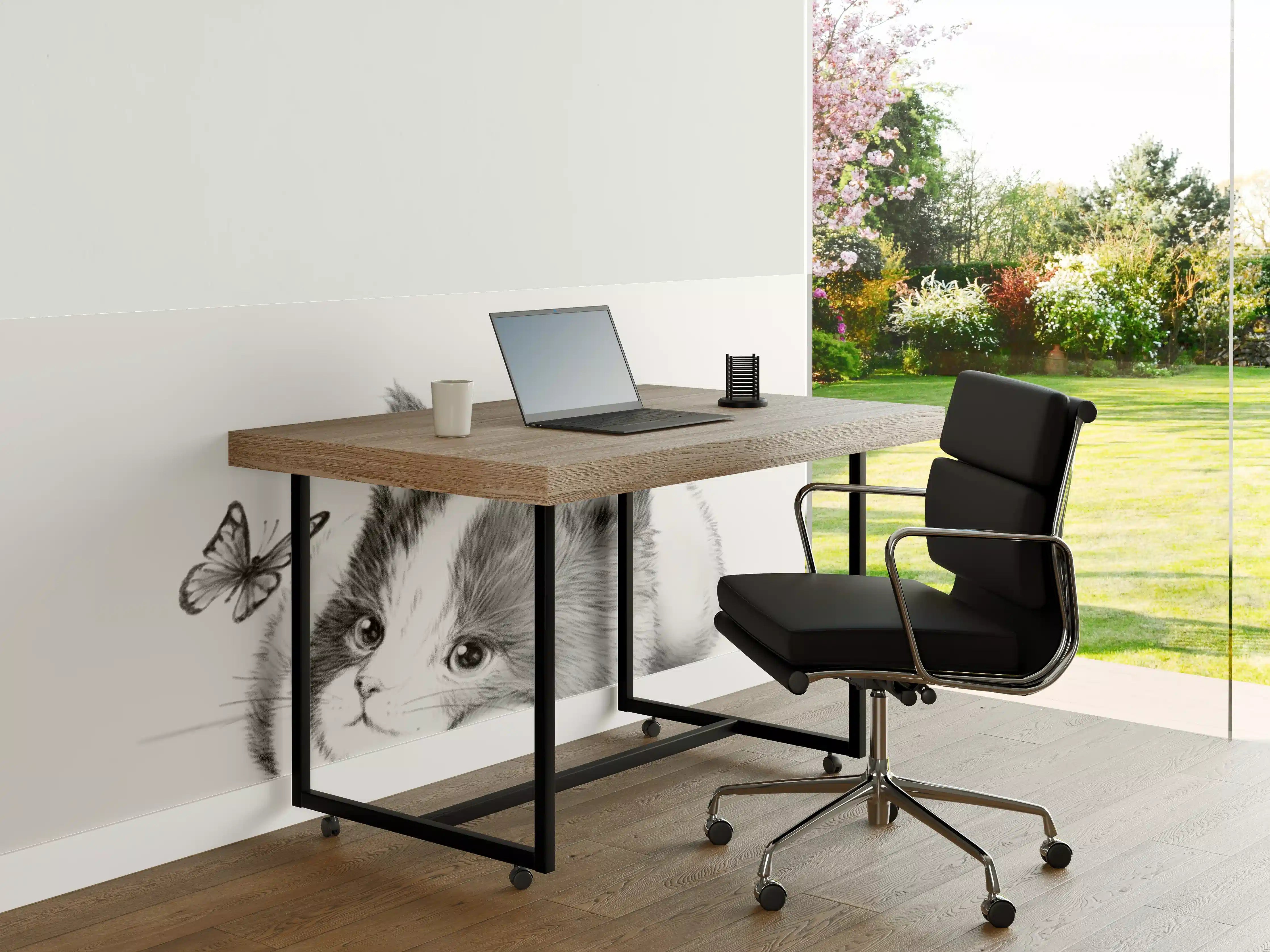 Büro Wandgestaltung - Kindermotiv einer Katze - Schwarz-weiß