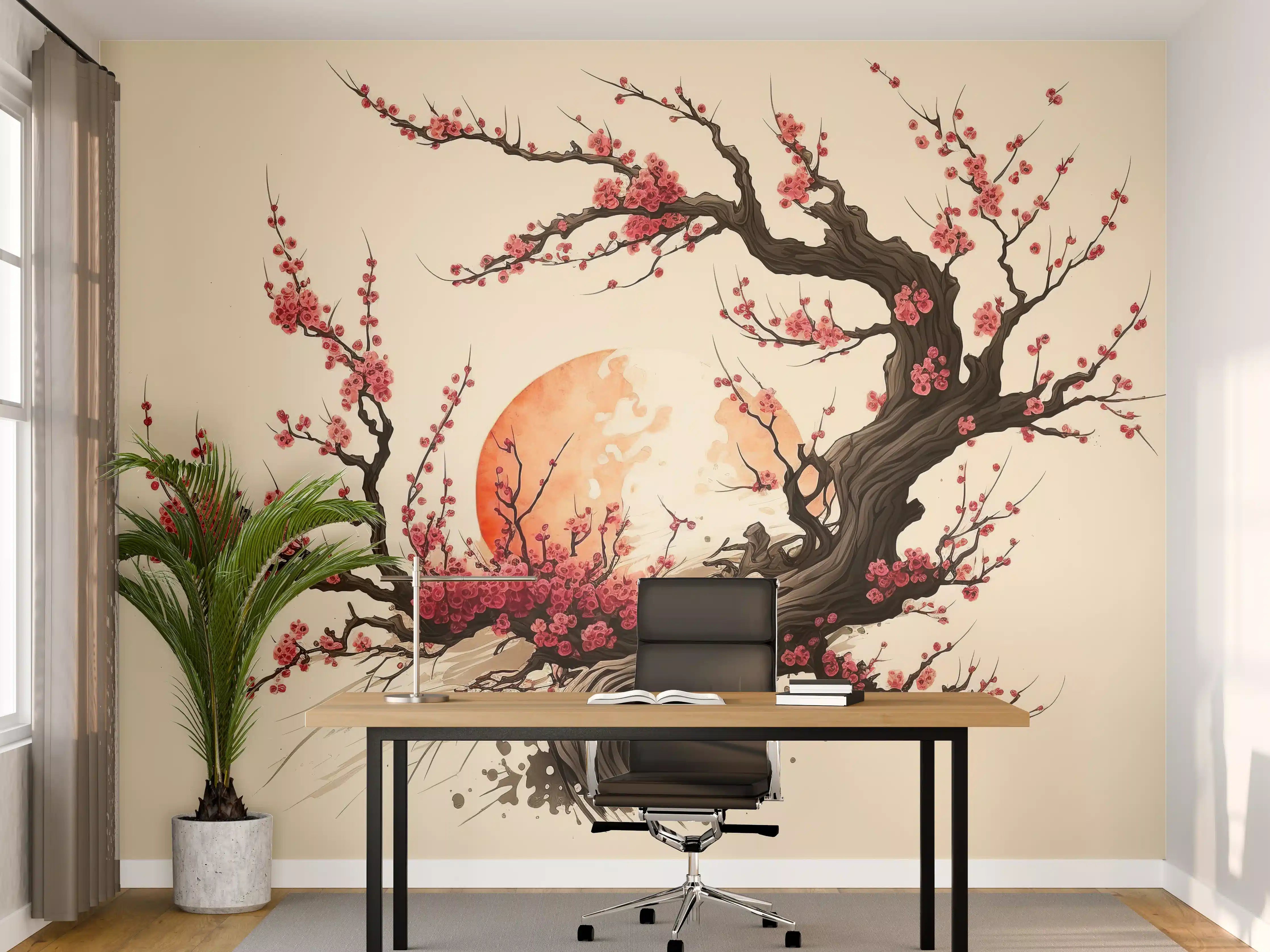 Büro Wandgestaltung - Kirschblüte Sakura Aquarell