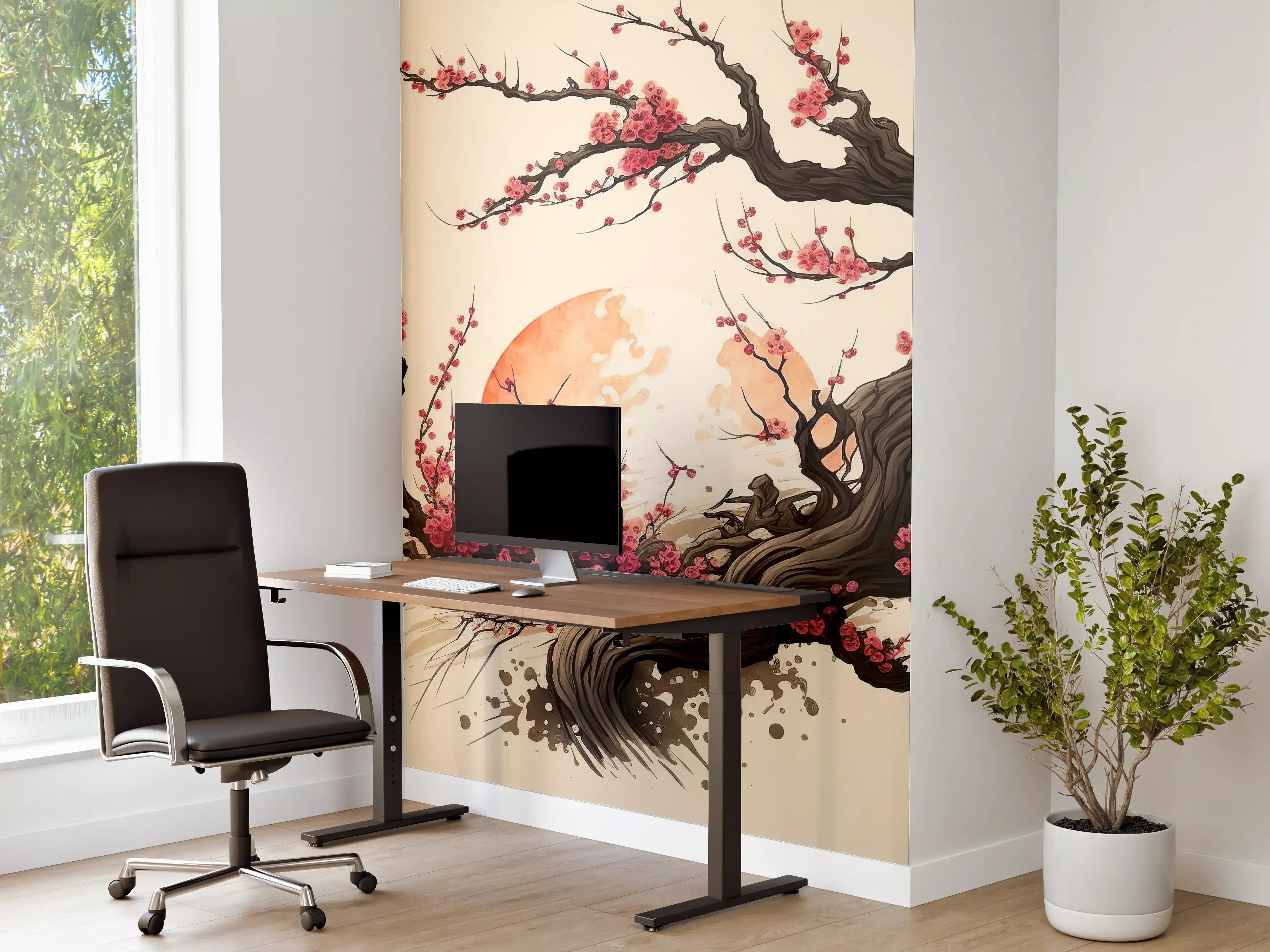 Büro Wandgestaltung - Kirschblüte Sakura Aquarell