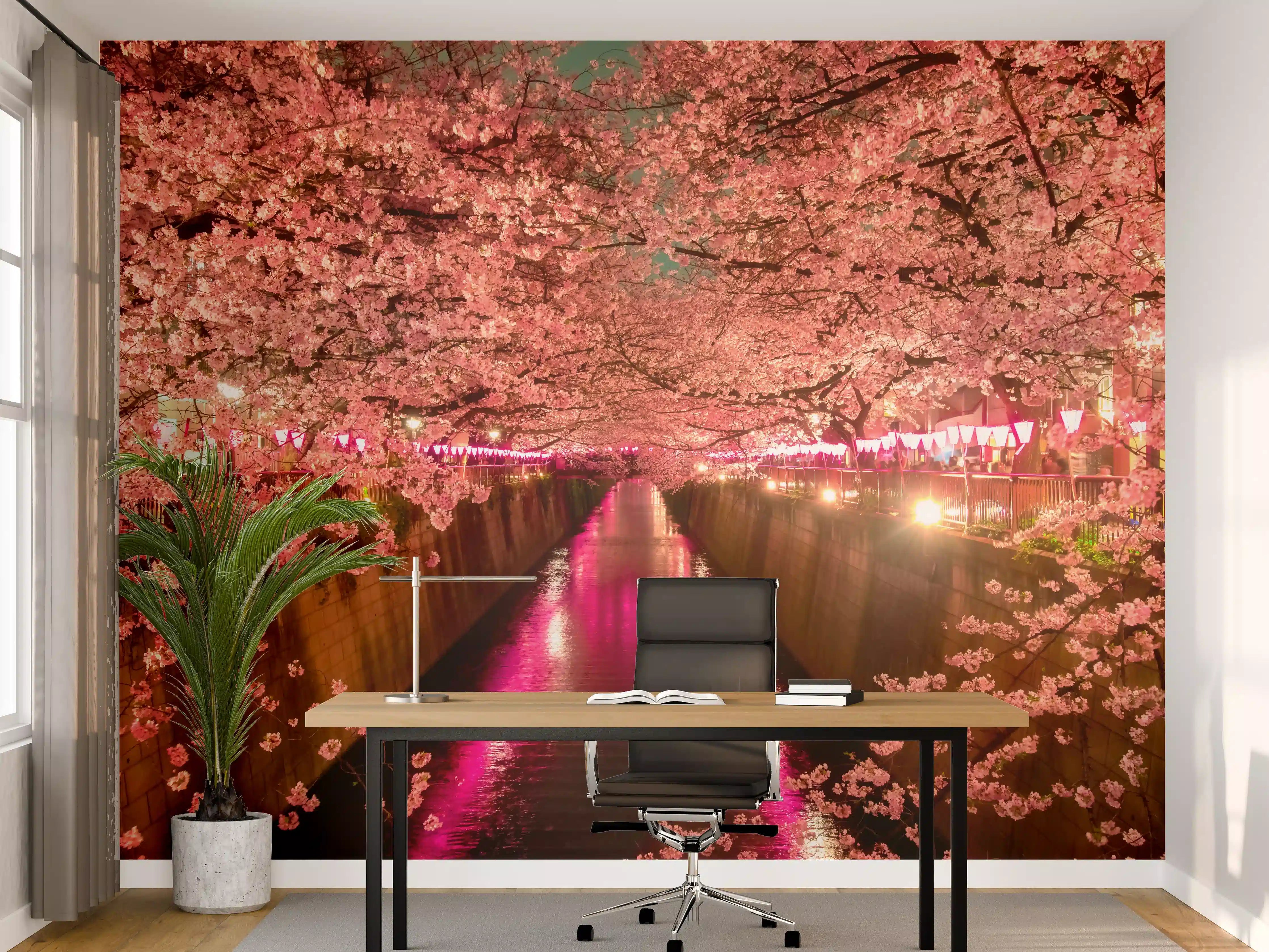Büro Wandgestaltung - Kirschblüten bei Nacht in Tokio