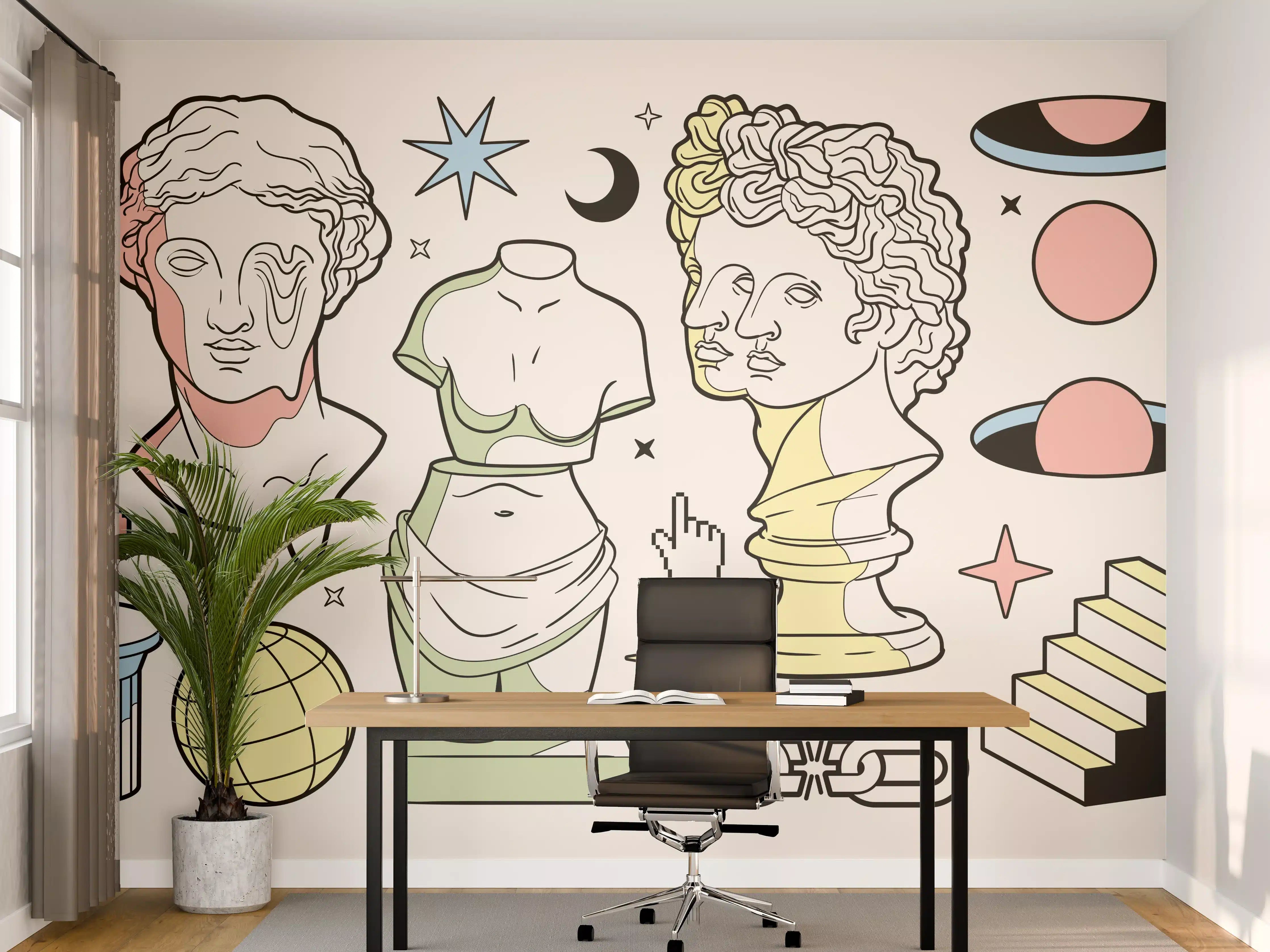 Büro Wandgestaltung - Klassik-Inspirierte Illustrationsreihe