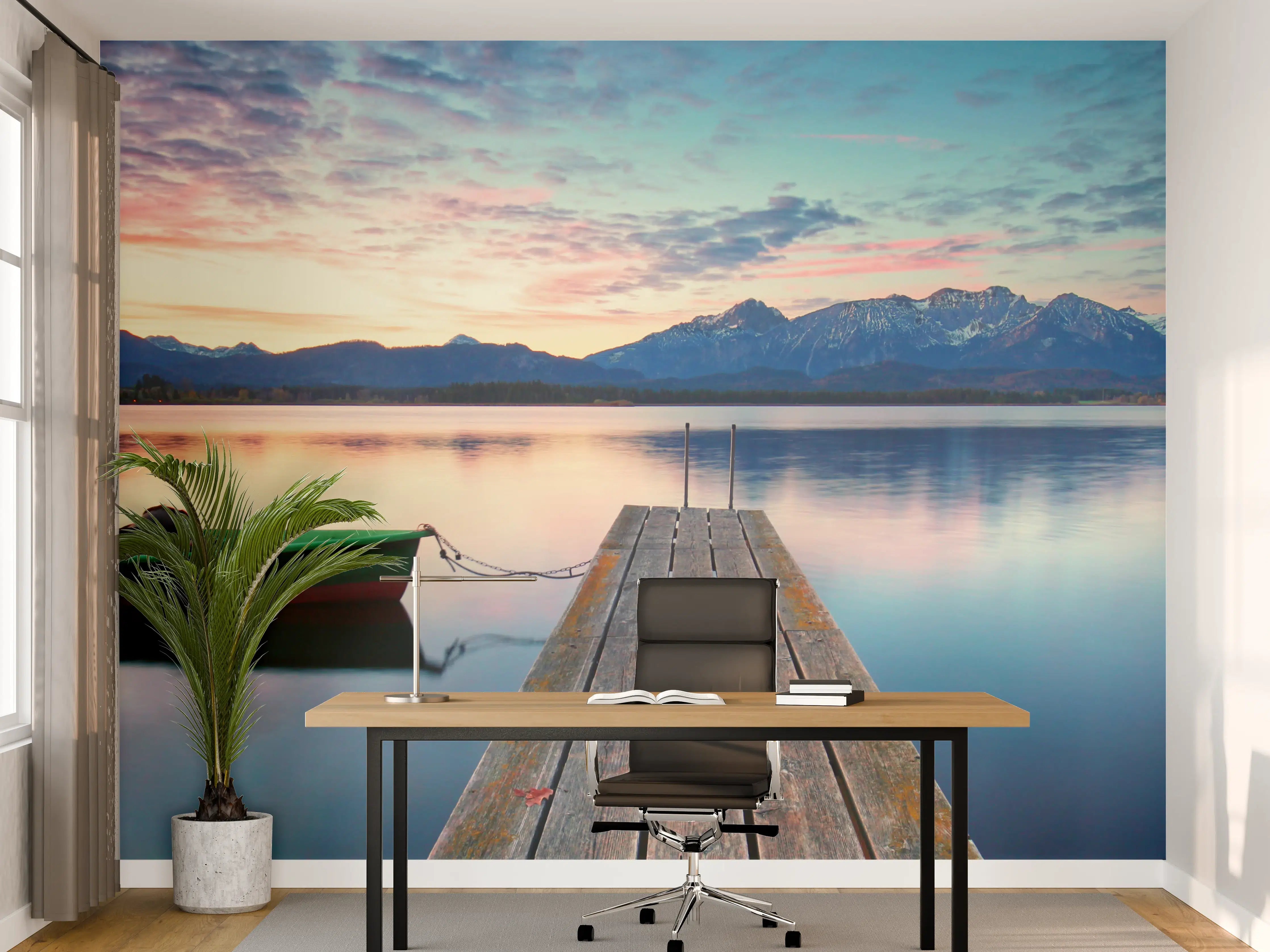 Büro Wandgestaltung - Kleines Boot am Bergsee