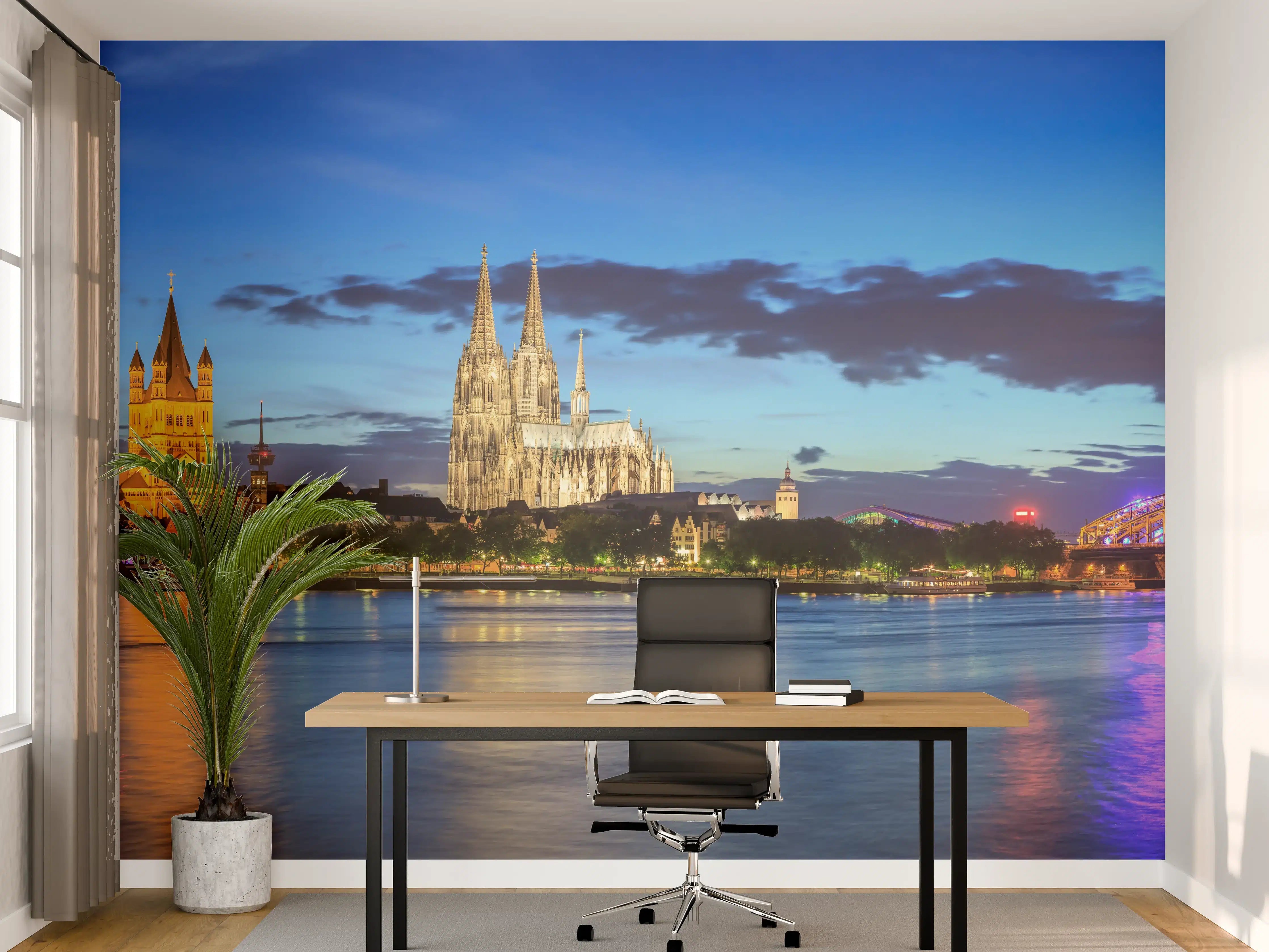 Büro Wandgestaltung - Kölner Skyline - Nachts