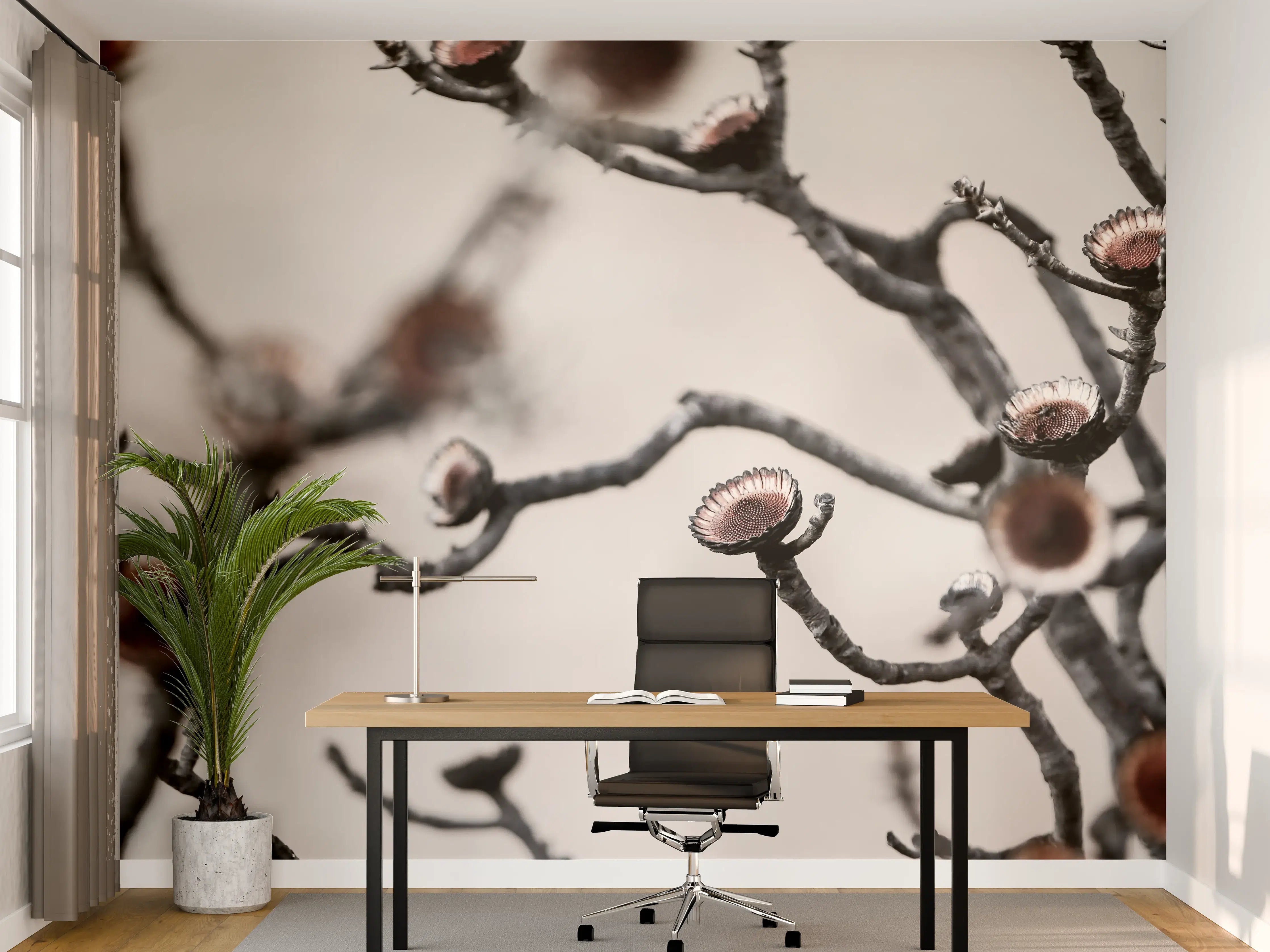 Büro Wandgestaltung - Kontrastreiches Ast-Motiv