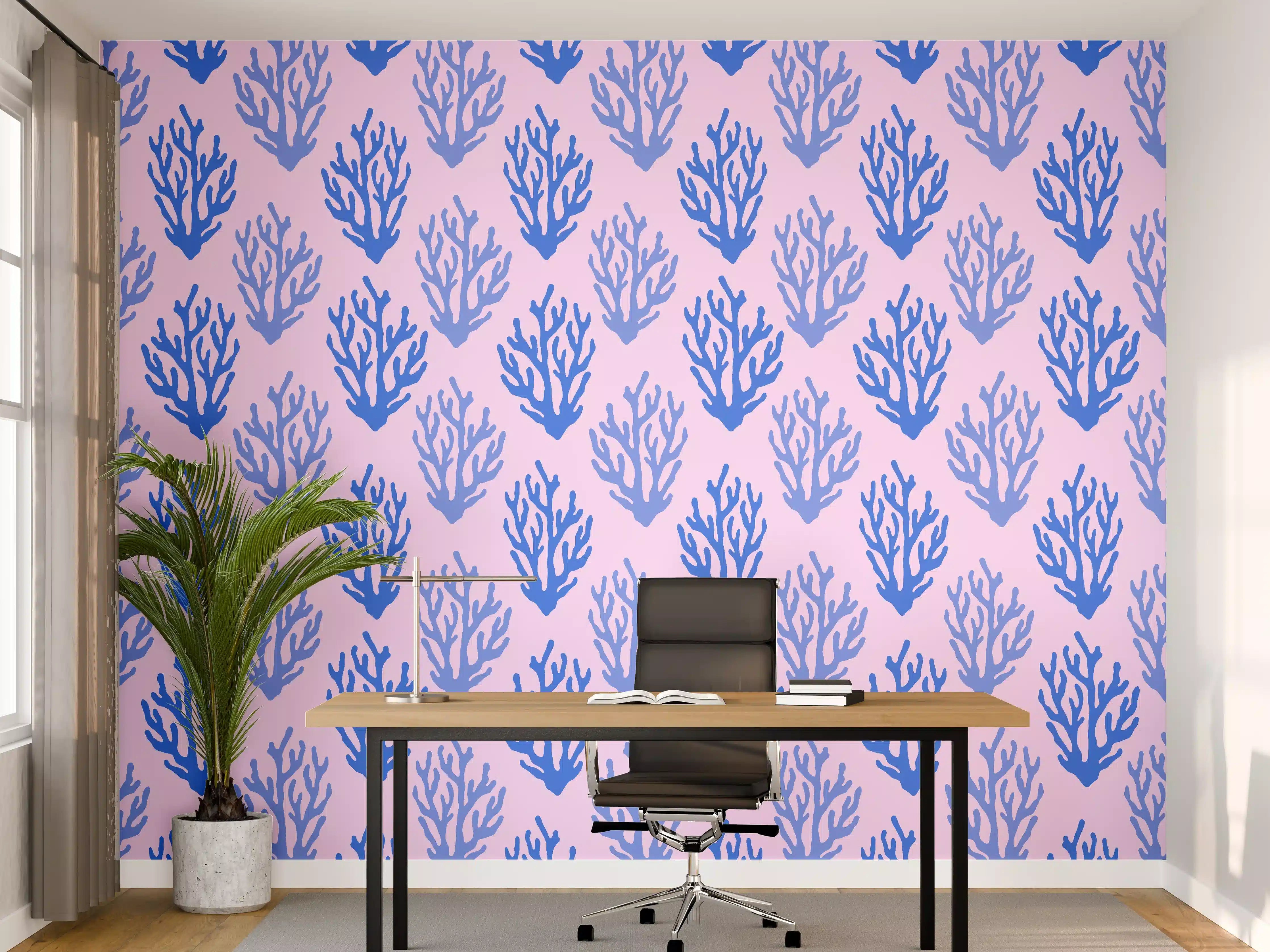 Büro Wandgestaltung - Korallenmuster Blau-Rosa
