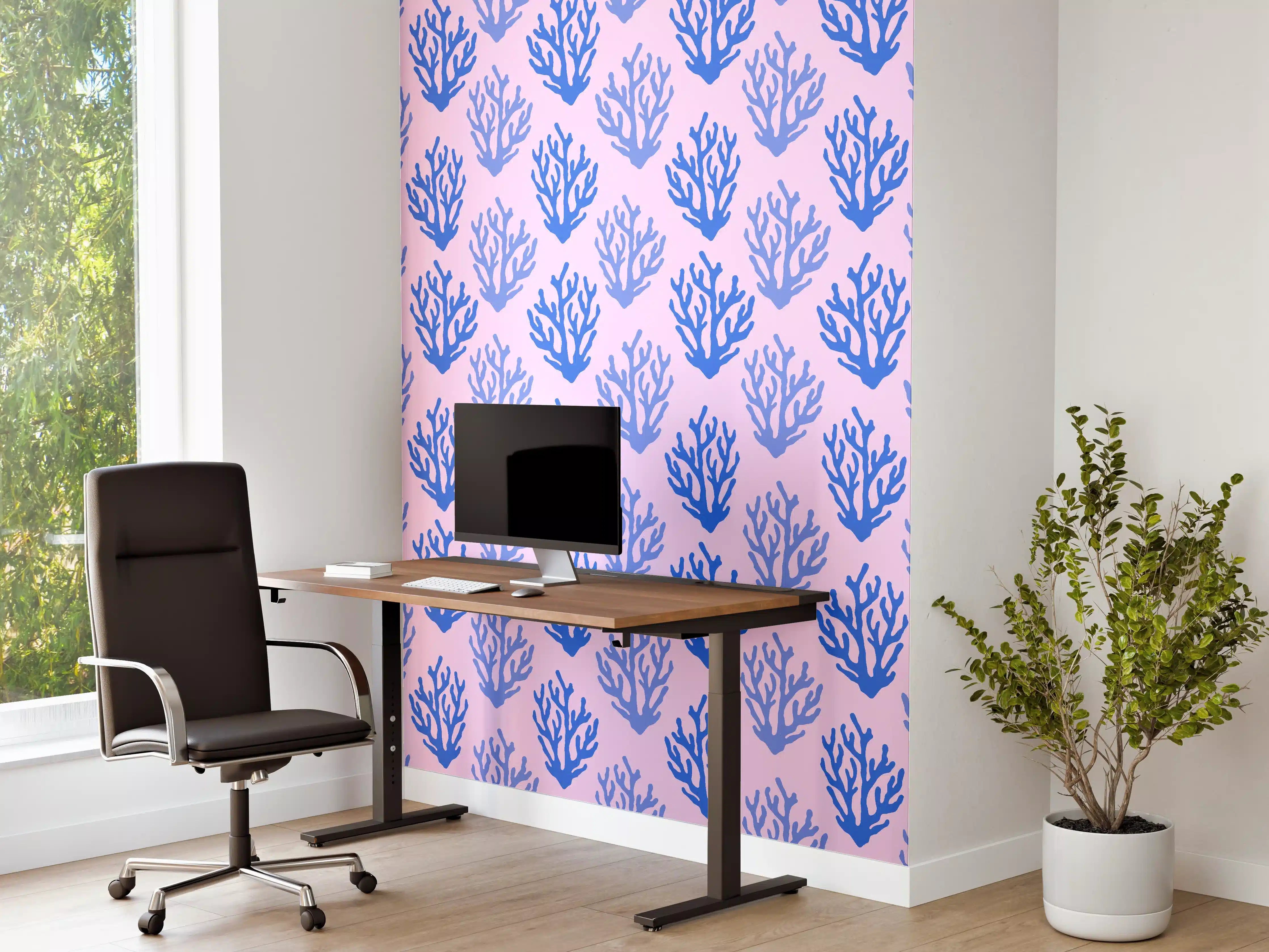 Büro Wandgestaltung - Korallenmuster Blau-Rosa