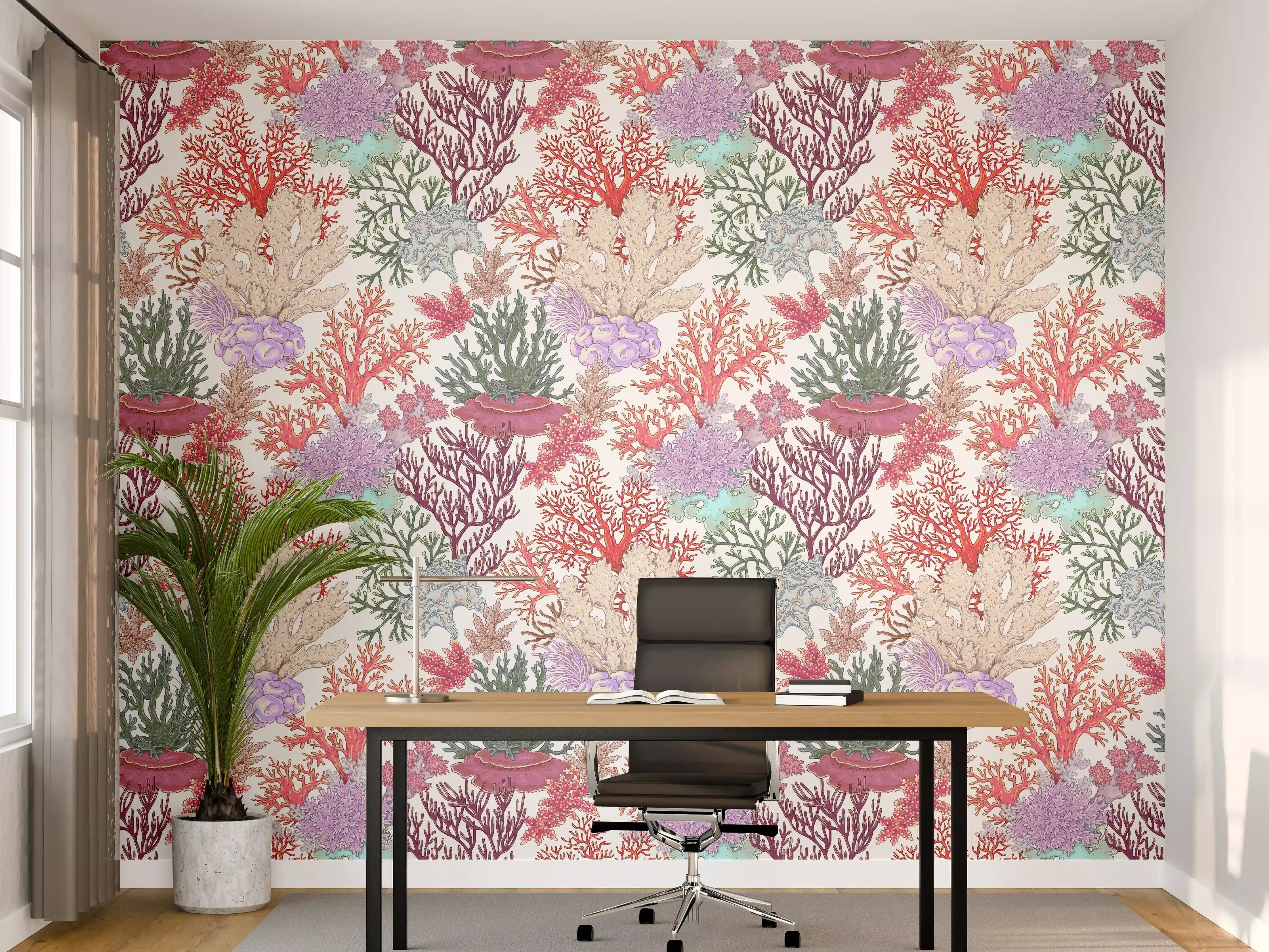 Büro Wandgestaltung - Korallenmuster Rosa-Beige