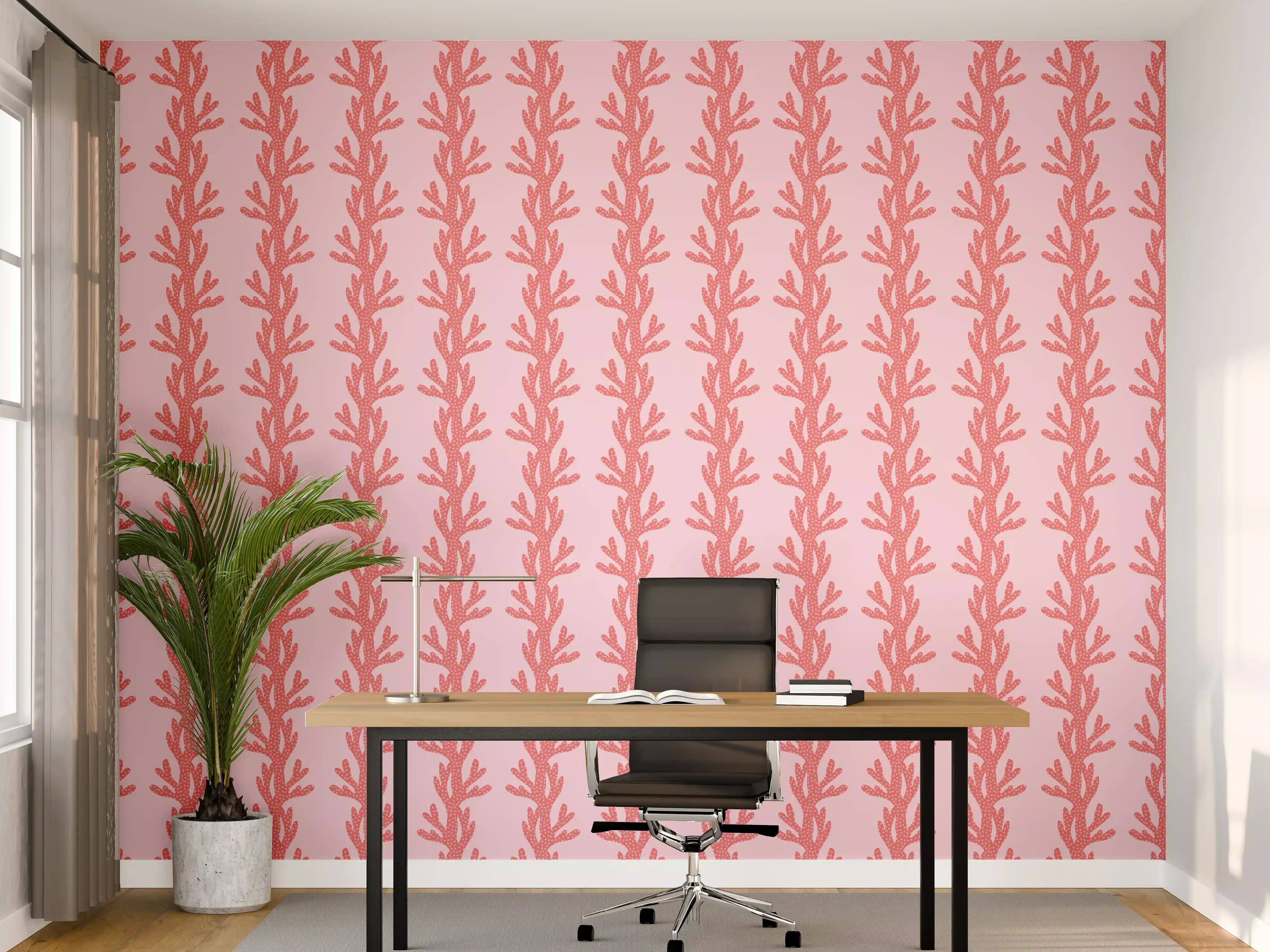 Büro Wandgestaltung - Korallenmuster Rosa Tapete