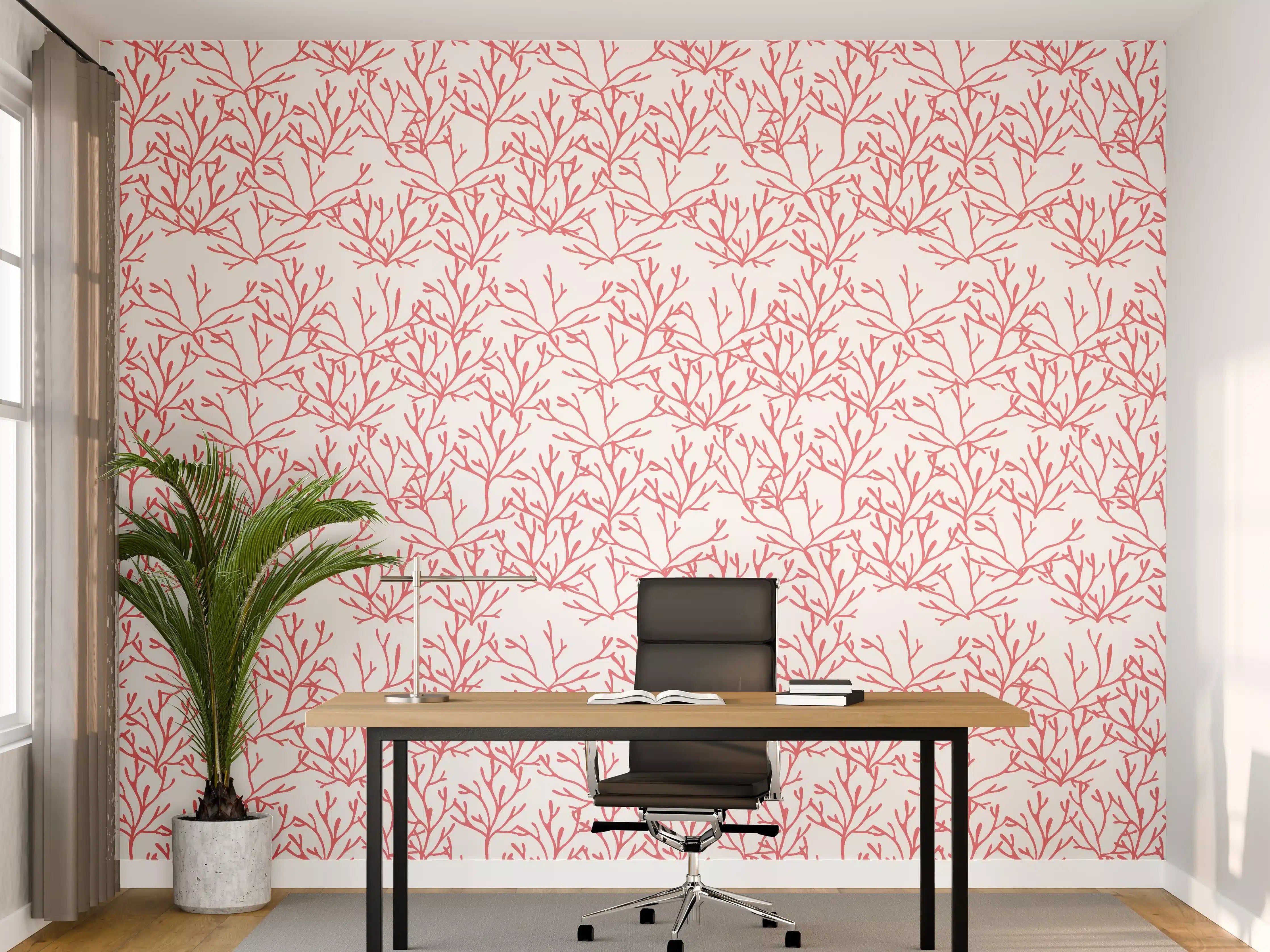 Büro Wandgestaltung - Korallenmuster Rosa auf Weiß