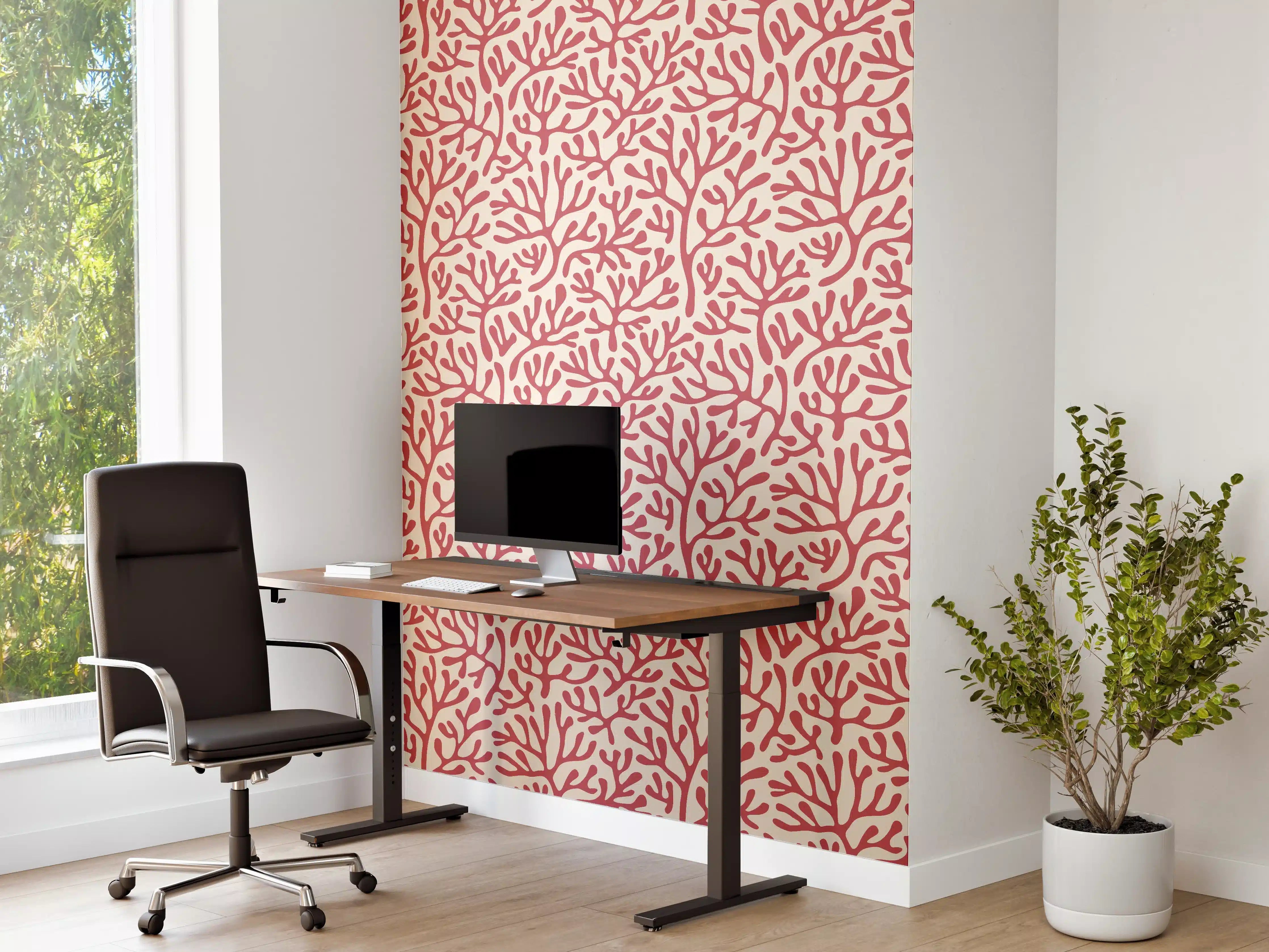 Büro Wandgestaltung - Korallenmuster Rot-Beige