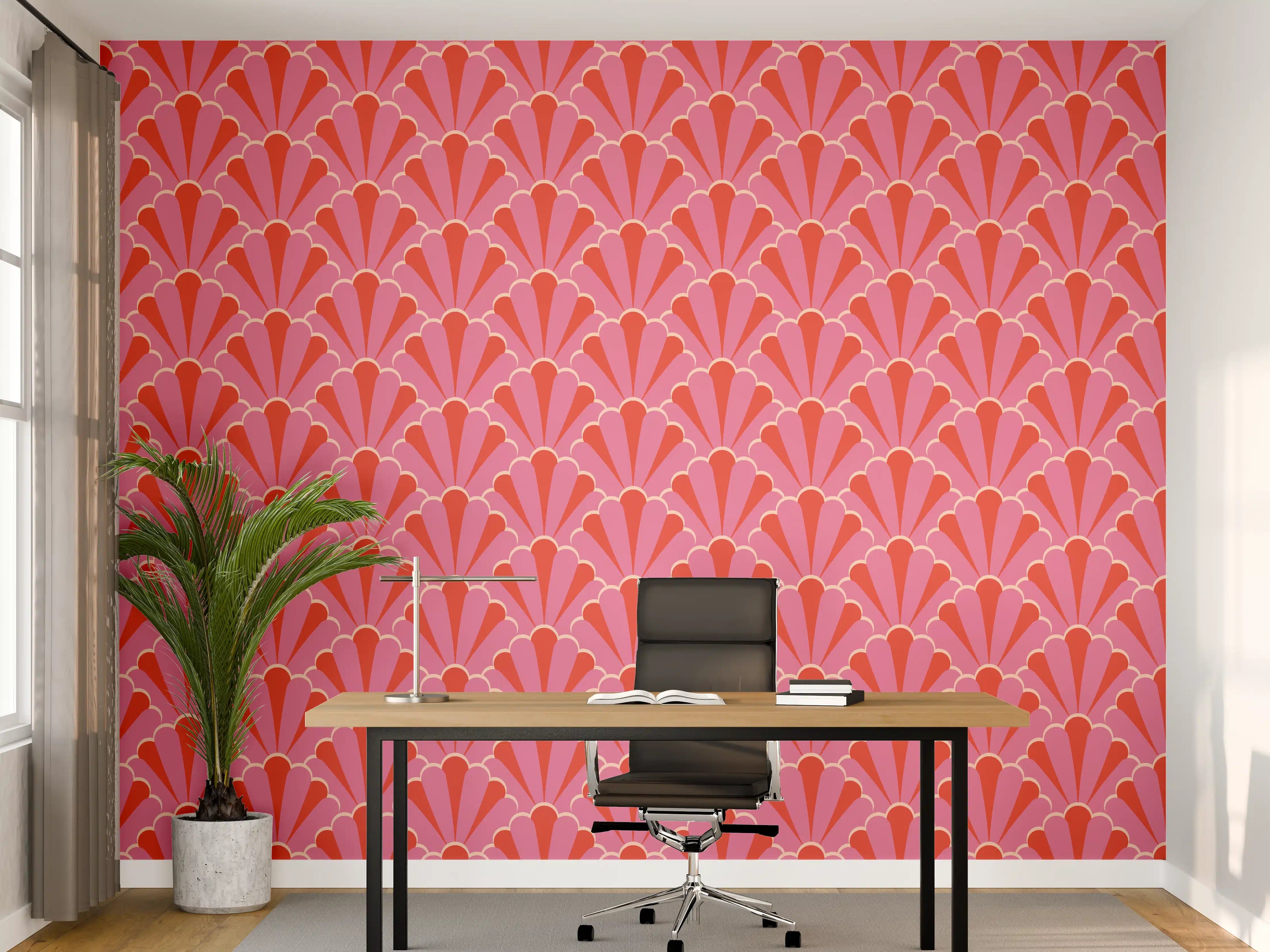 Büro Wandgestaltung - Korallenrosa Muschel-Tapete