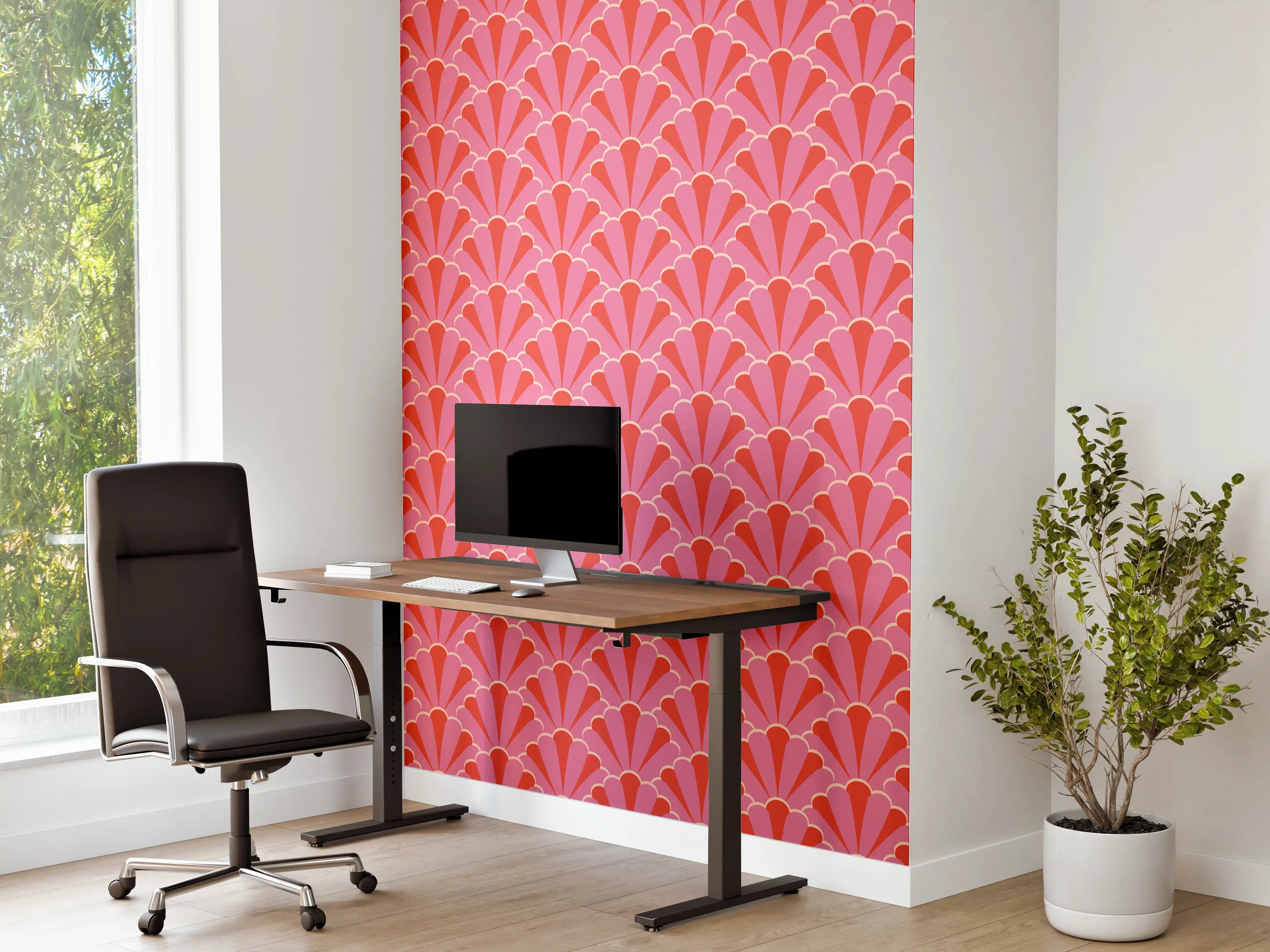 Büro Wandgestaltung - Korallenrosa Muschel-Tapete