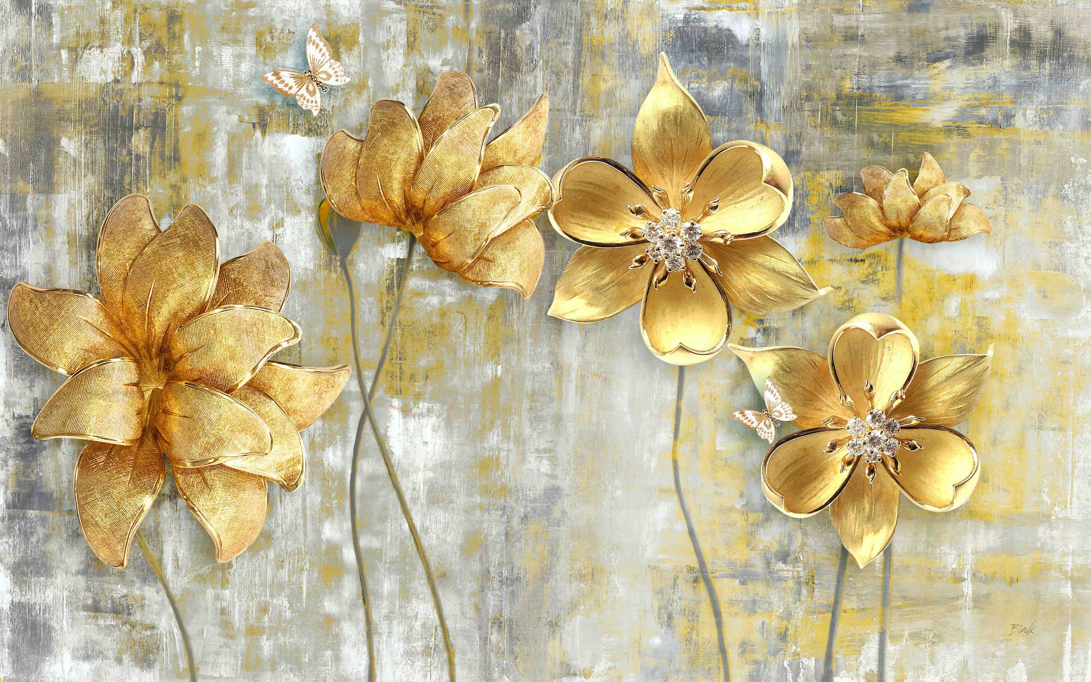 Büro Wandgestaltung-Künstlerische Blattgold-Blumen