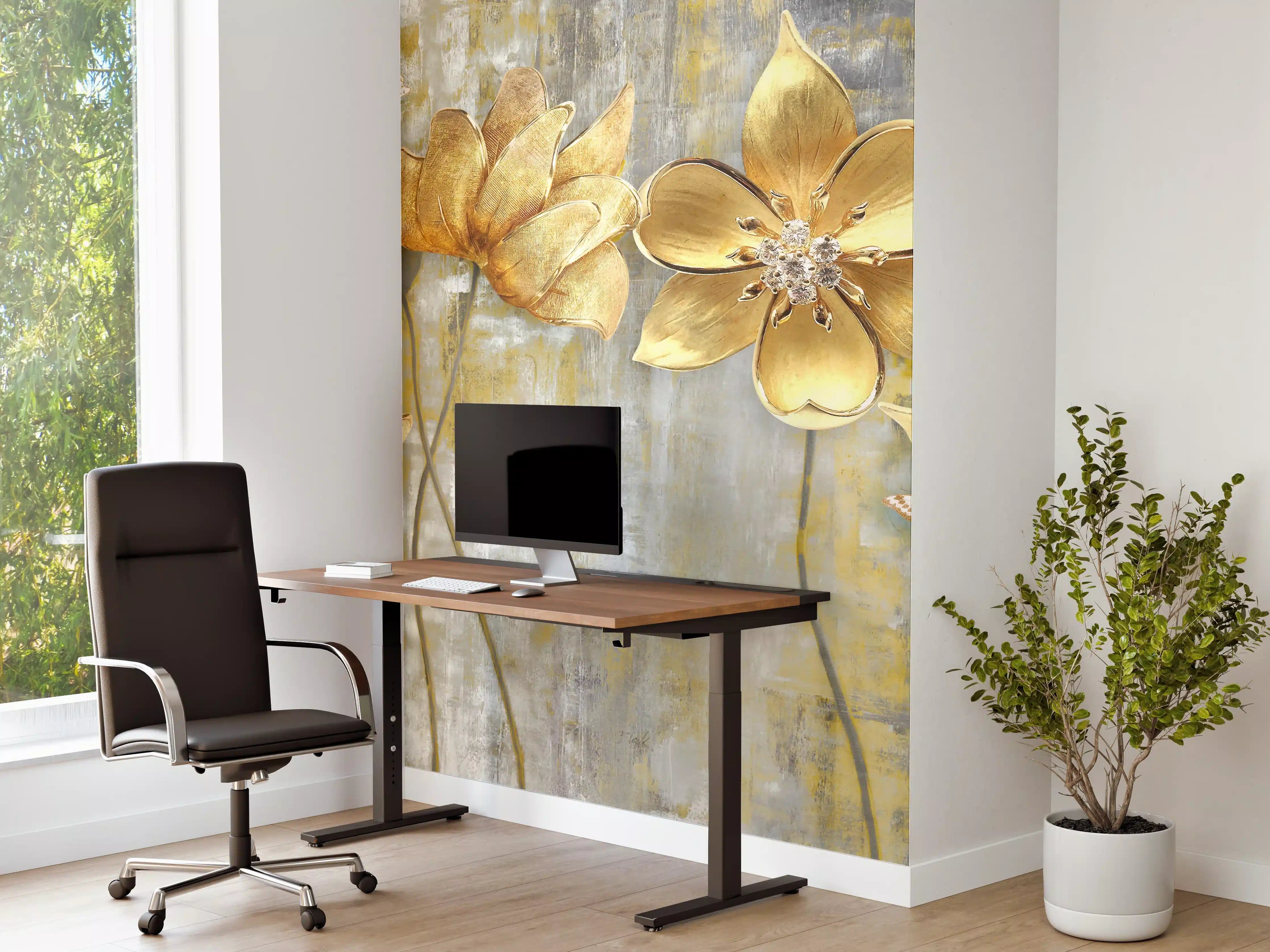 Büro Wandgestaltung - Künstlerische Blattgold-Blumen