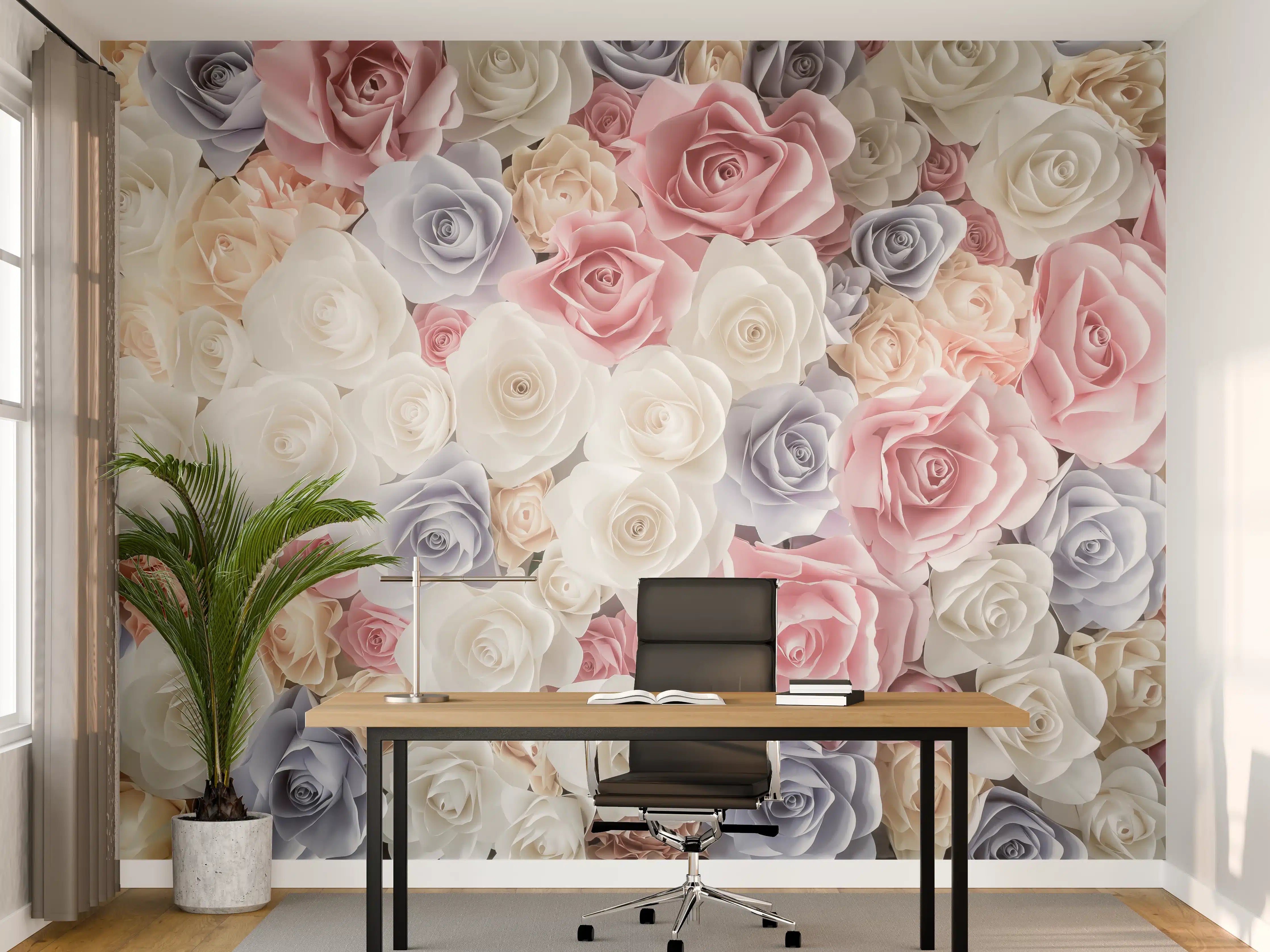Büro Wandgestaltung - Kulisse aus bunten Papierrosen