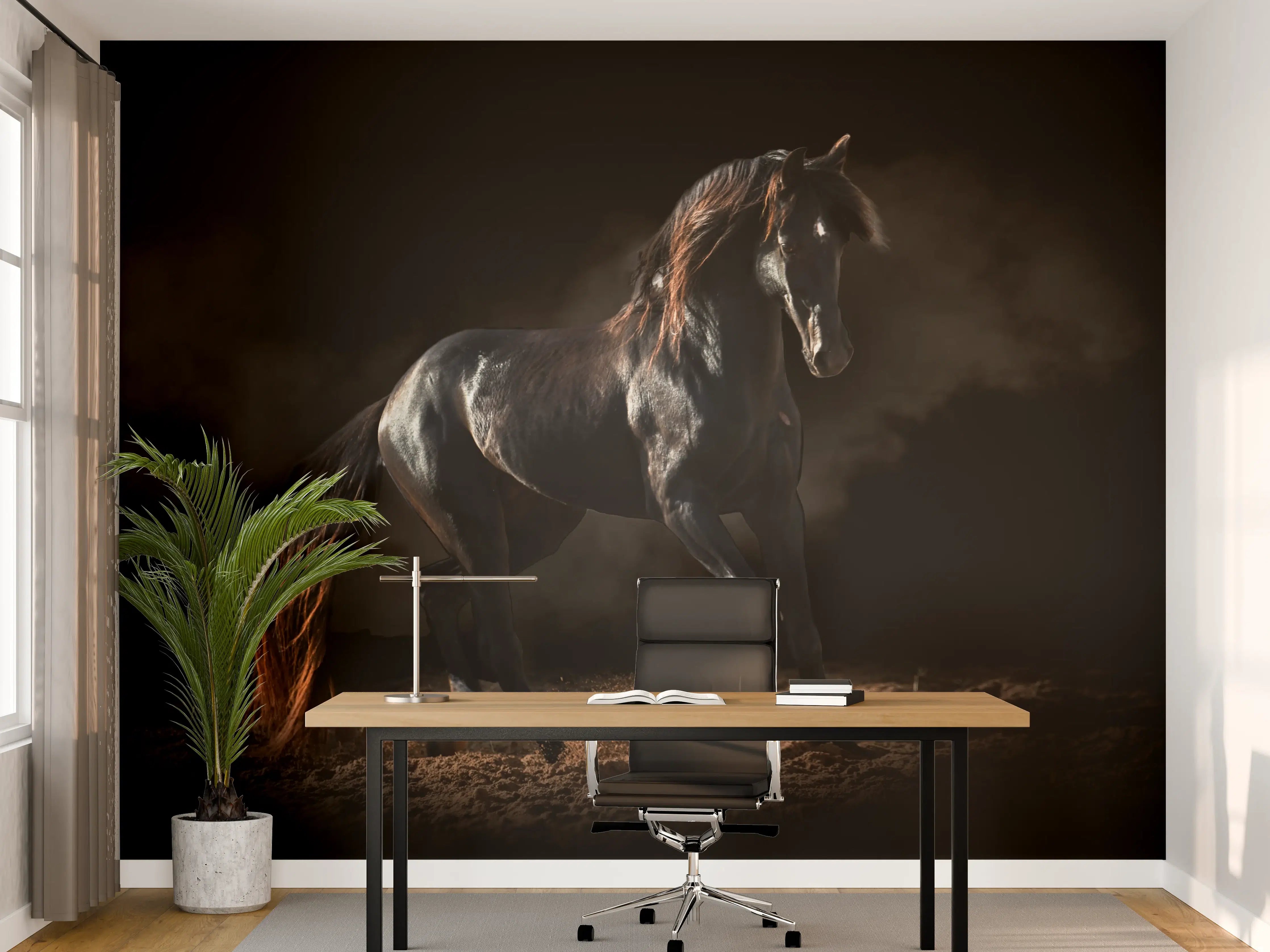 Büro Wandgestaltung - Kunstfoto eines schwarzen Pferdes