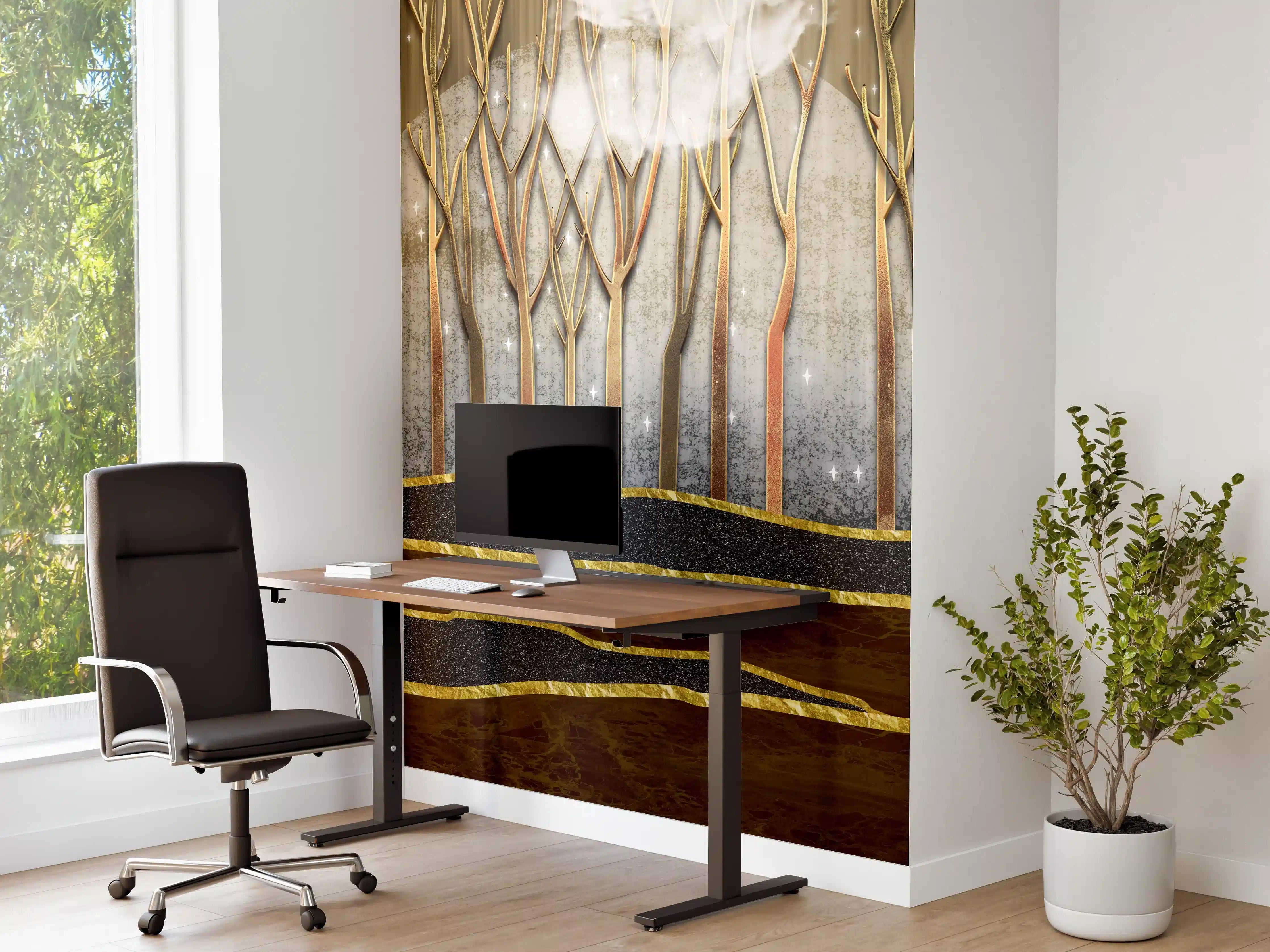 Büro Wandgestaltung - Landschafts Kunst- goldene Bäume