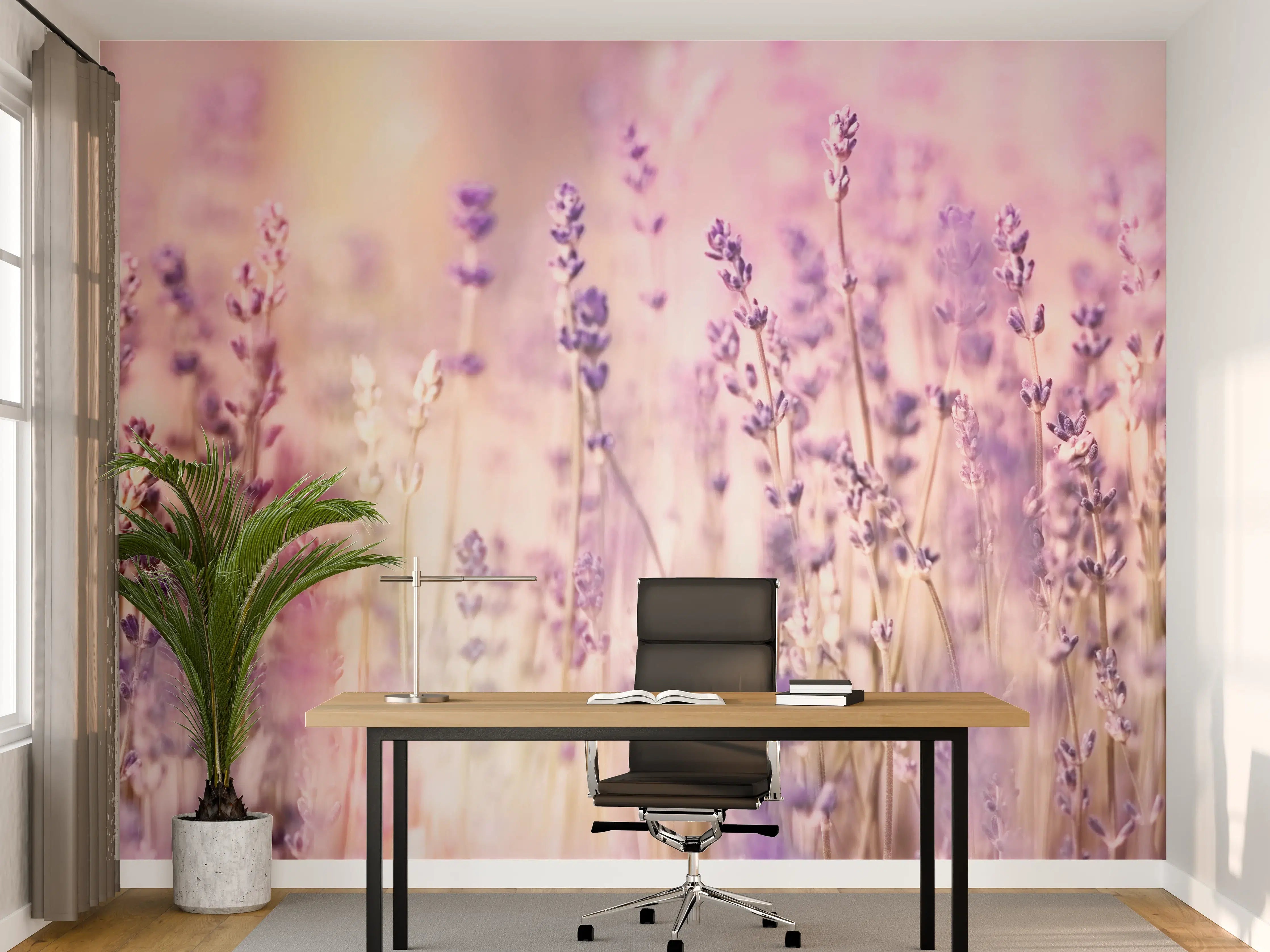Büro Wandgestaltung - Lavendelfeld Pastell Lila Rosa